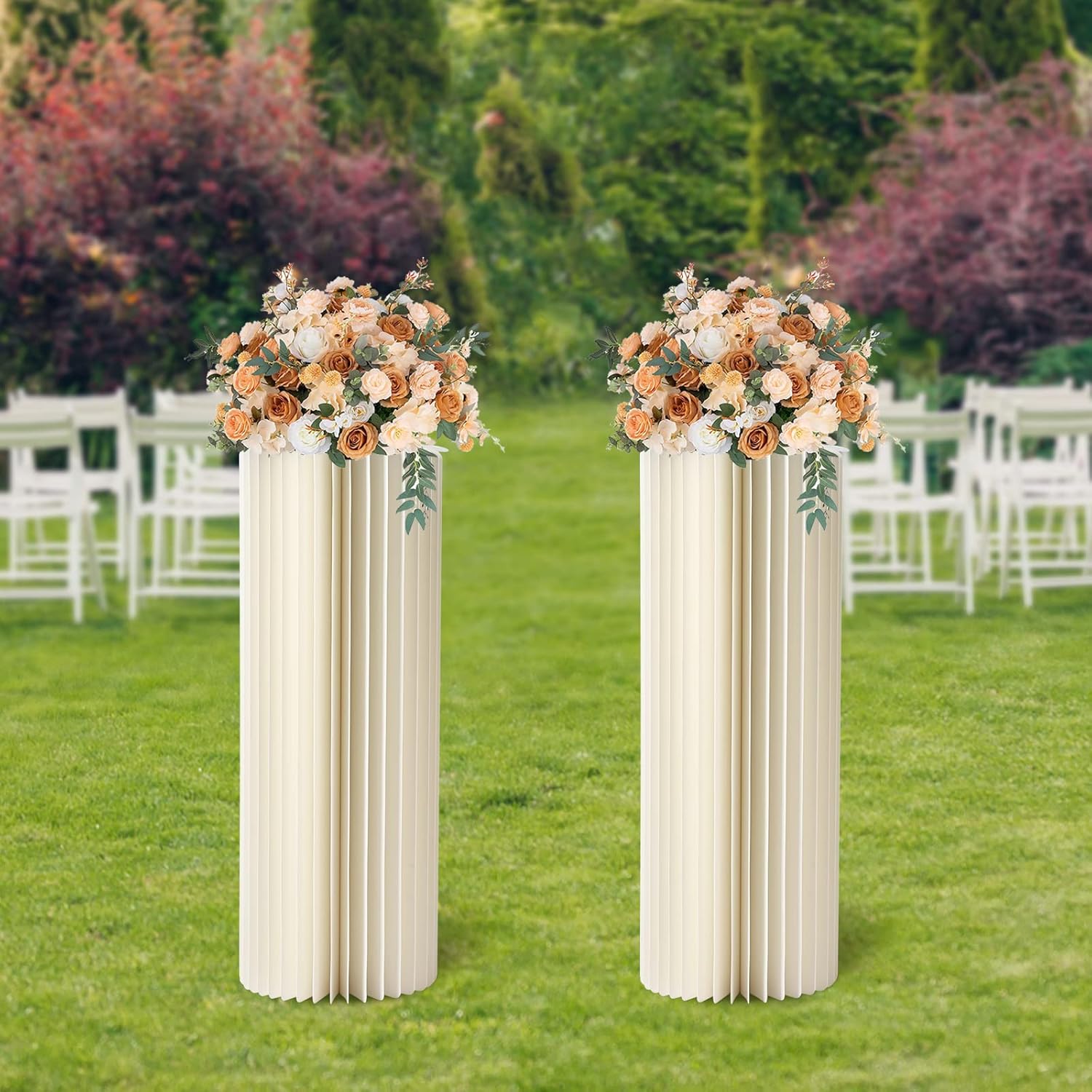 Centros de mesa de boda, jarrones de cartón, exhibición de columnas plegables con tapa de PVC, jarrón de flores, soporte de flores, cilindro de mesa