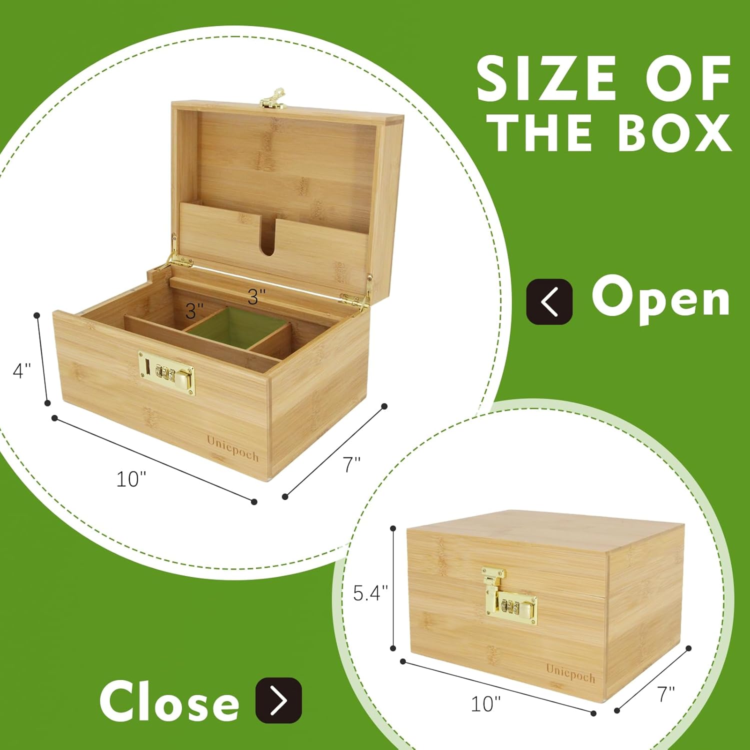 Caja de almacenamiento de bambú grande de alta calidad con cerradura de combinación, a prueba de olores y bandeja extraíble, incluye bandeja