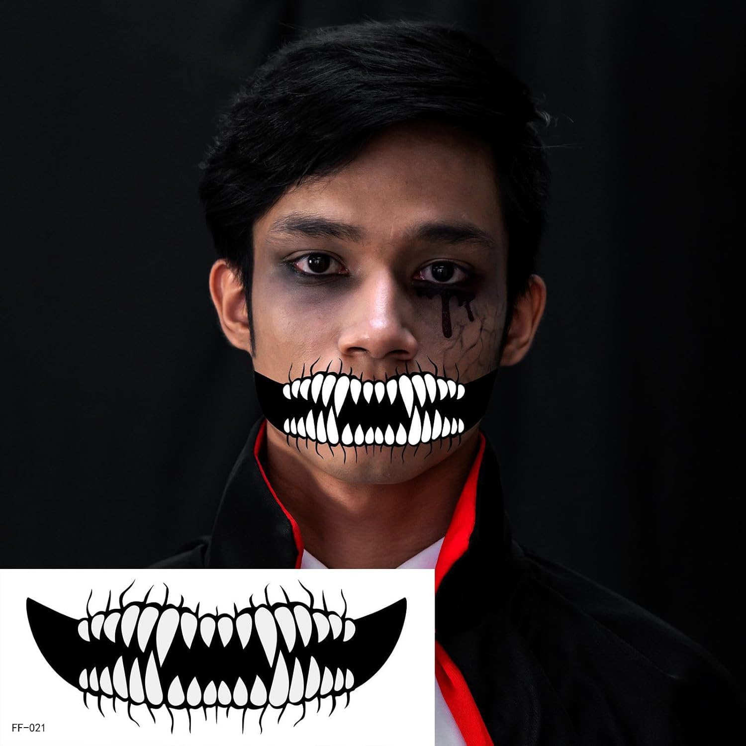Calcomanías temporales de tatuajes para Halloween, 10 hojas de tatuajes de cara de Halloween, boca de broma, tatuajes de maquillaje, calcomanías de