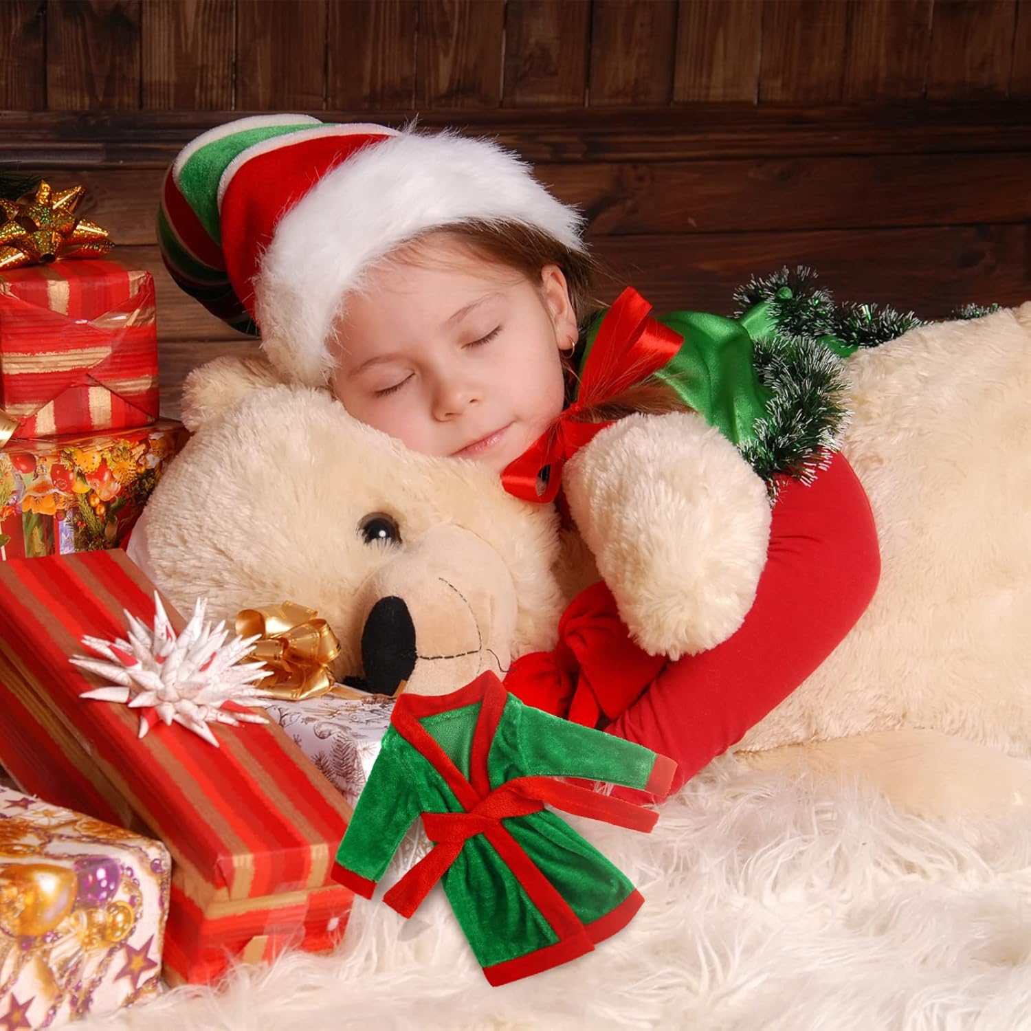11 piezas de saco de dormir accesorio de Navidad para muñeca elfo, incluye muñeca de Navidad, saco de dormir, albornoz, delantal, sombrero de chef,