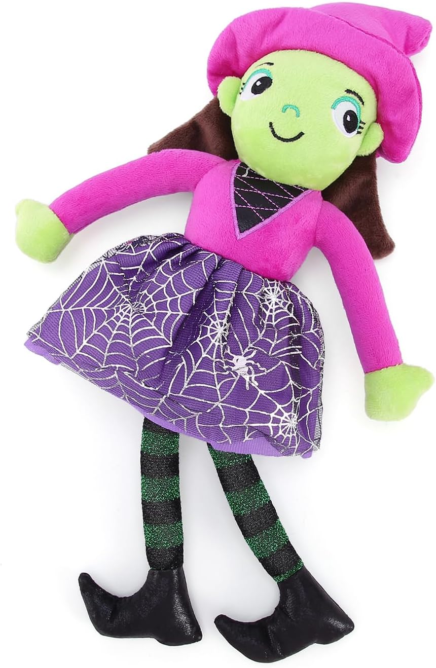 Muñecas de bruja linda de peluche de bruja pequeña para decoración de fiesta de Halloween, juguetes de bebé (morado, 16 pulgadas)