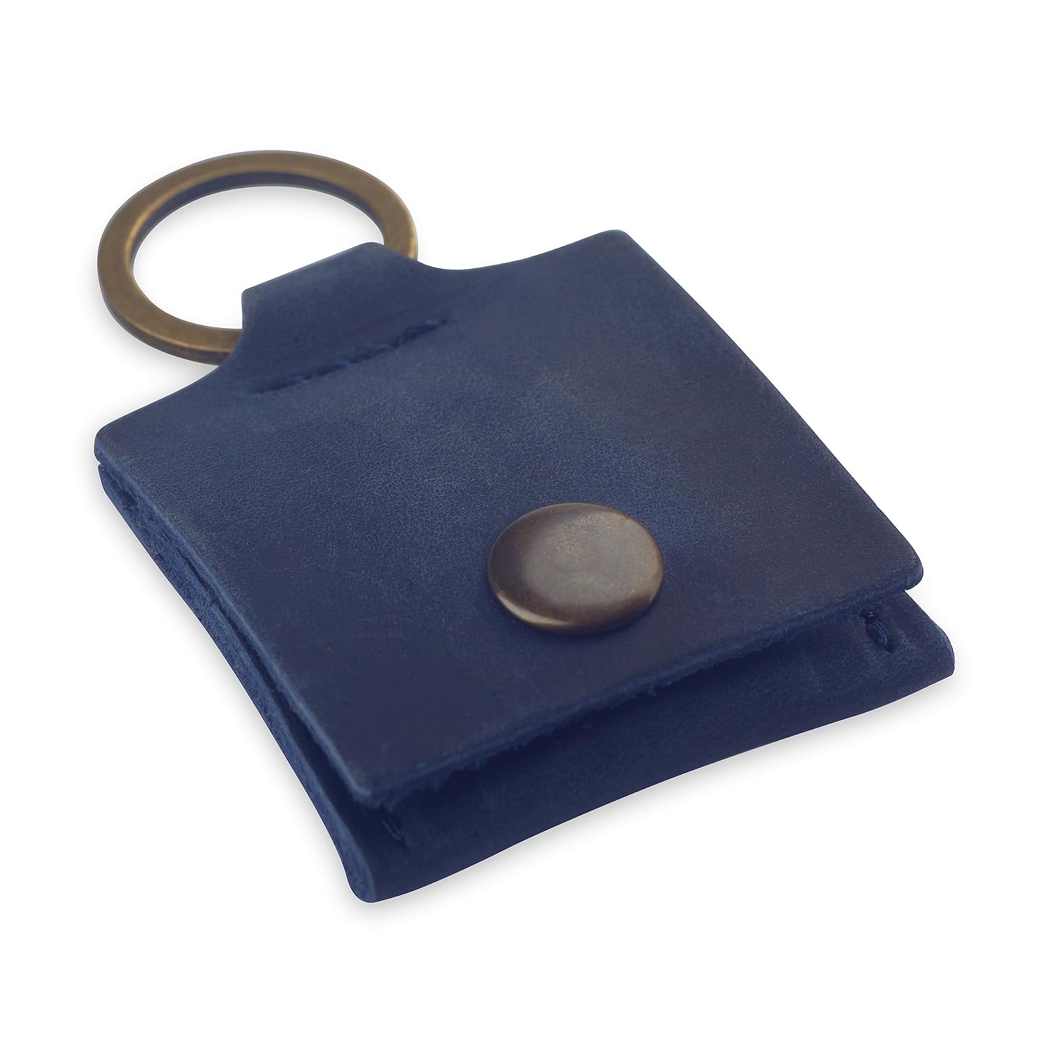 Leather Keychain Ring Holder, Wedding Ring Travel Case, Engagement Ring Holder, Ring Pouch, Workout and Gym Ring Holder (Blue)