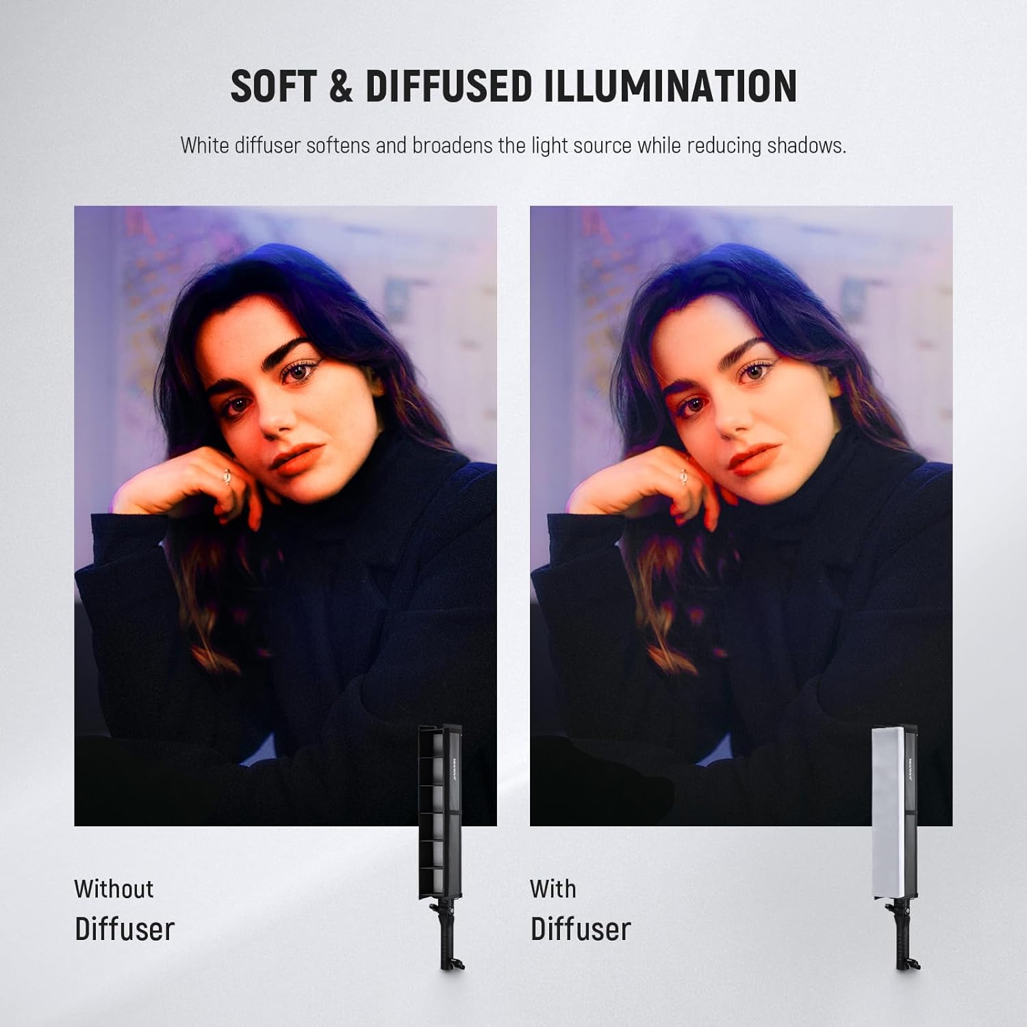NEEWER Difusor de tubo de luz de rejilla de luz para BH-30S Barra de luz LED RGB a todo color, caja de luz de rejilla de panal con difusor, bolsa de