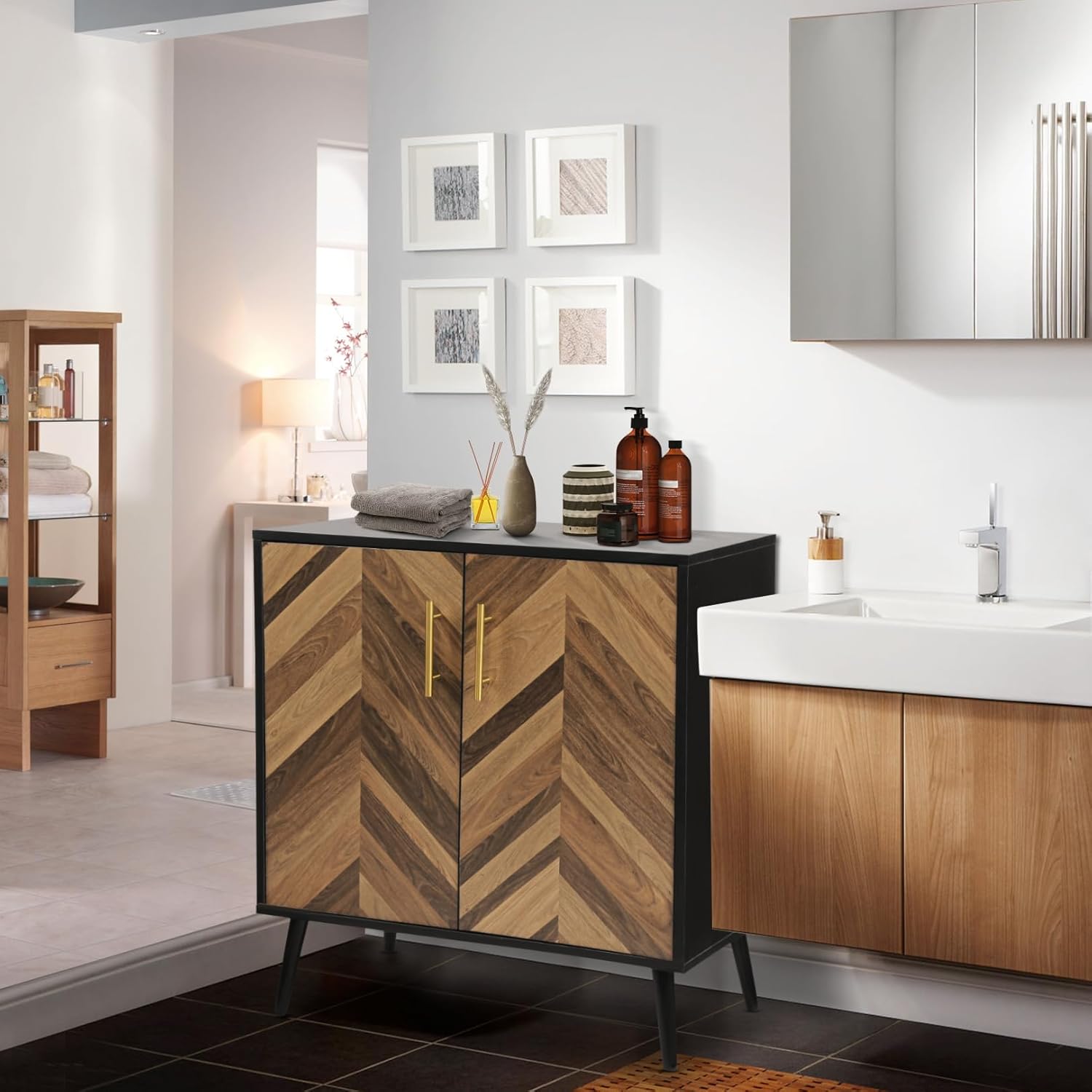 Juego de 2 armarios decorativos de almacenamiento con puertas y estantes, moderno aparador con almacenamiento, armarios independientes Credenza de