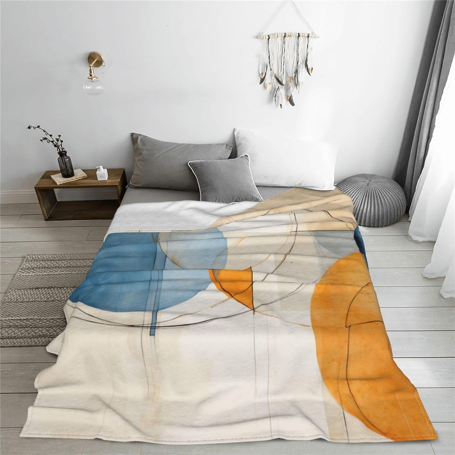 B837 – Manta con patrón abstracto naranja y azul, para todas las estaciones, manta de franela impresa para sofá, cama, silla, habitación, decoración