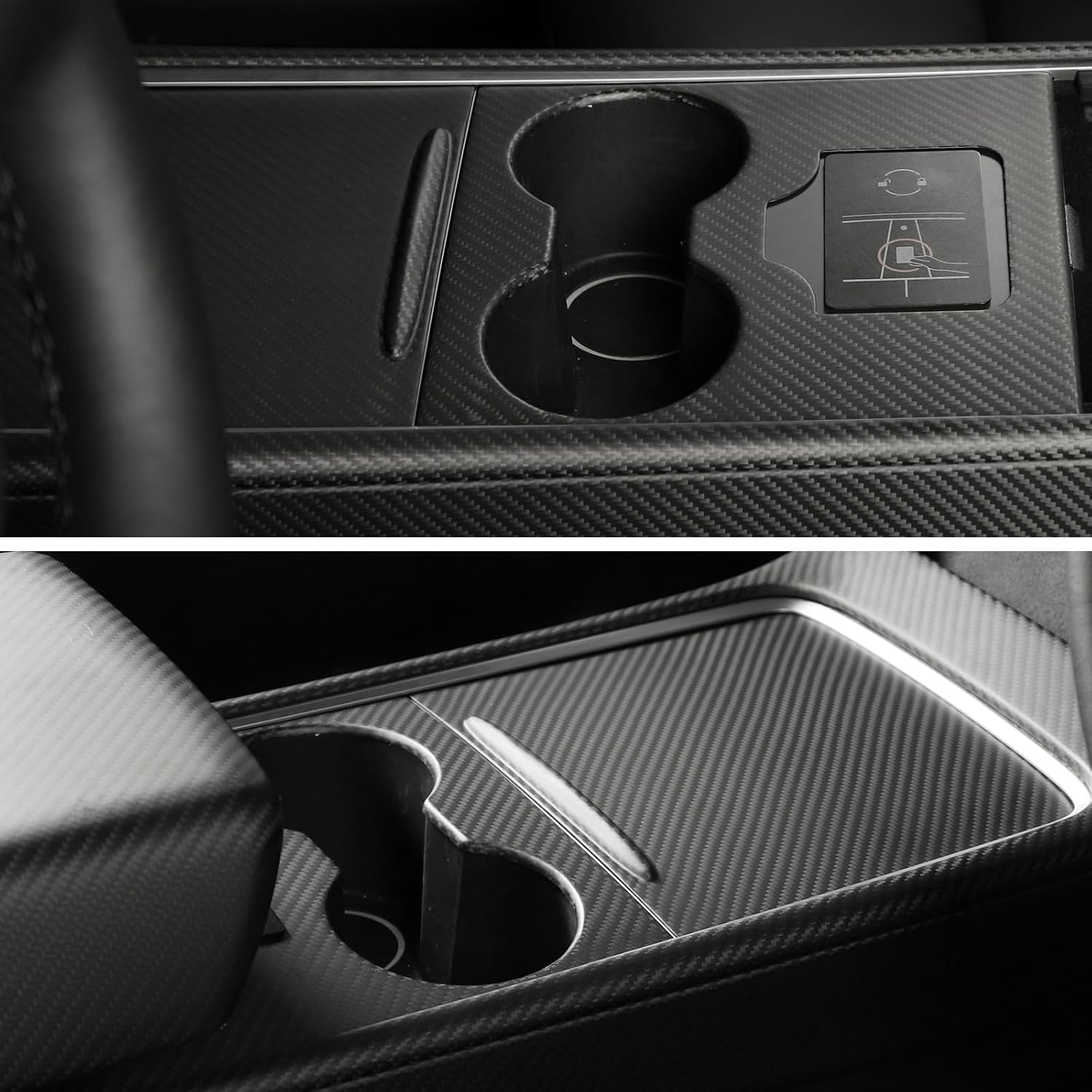 Envoltura de consola central compatible con Tesla Model 3 Model Y 3K de fibra de carbono real, kit de envoltura de decoración interior, 2 accesorios