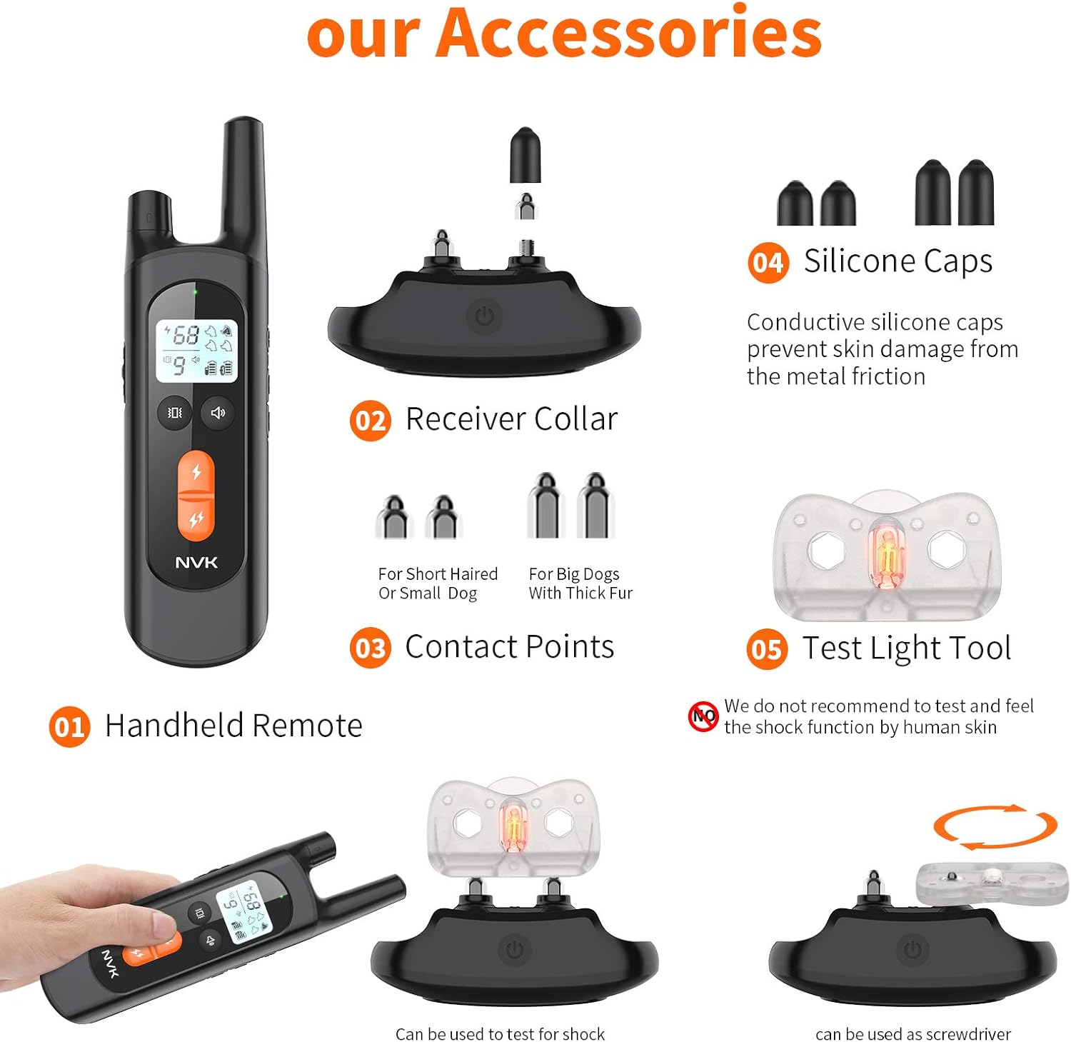 NVK Collar de choque, collar de entrenamiento para perros con control remoto para perros medianos y grandes, collar de choque recargable con choque,