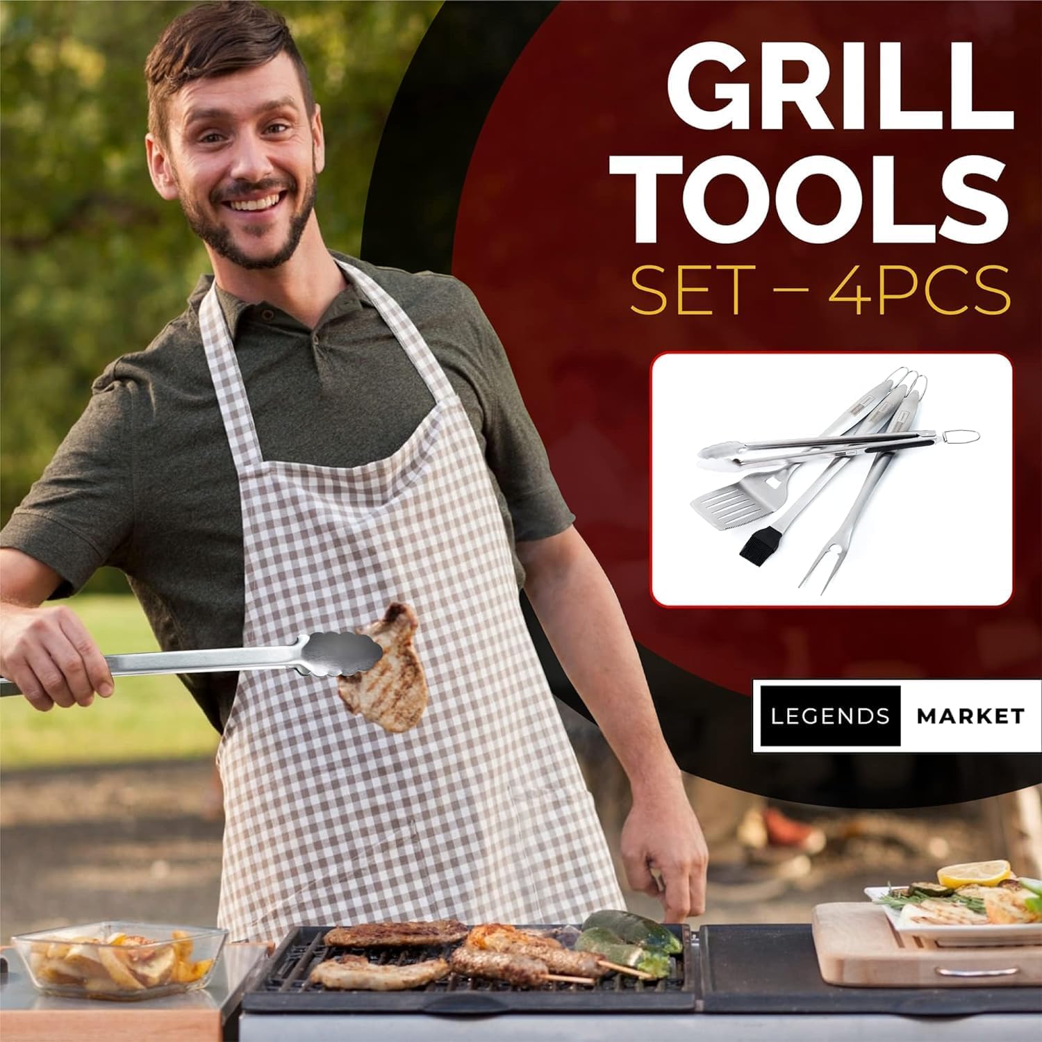 Juego de herramientas para barbacoa con pinzas, espátula, tenedores, cepillo, kit de parrilla de acero inoxidable para parrilla, accesorios