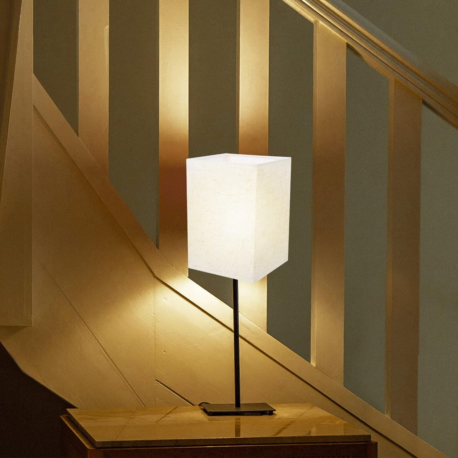 Baluue Pantalla rectangular de lino, pantalla de tela, pantallas de lámpara de araña con clip, cubierta de luz de repuesto para lámpara de mesa,