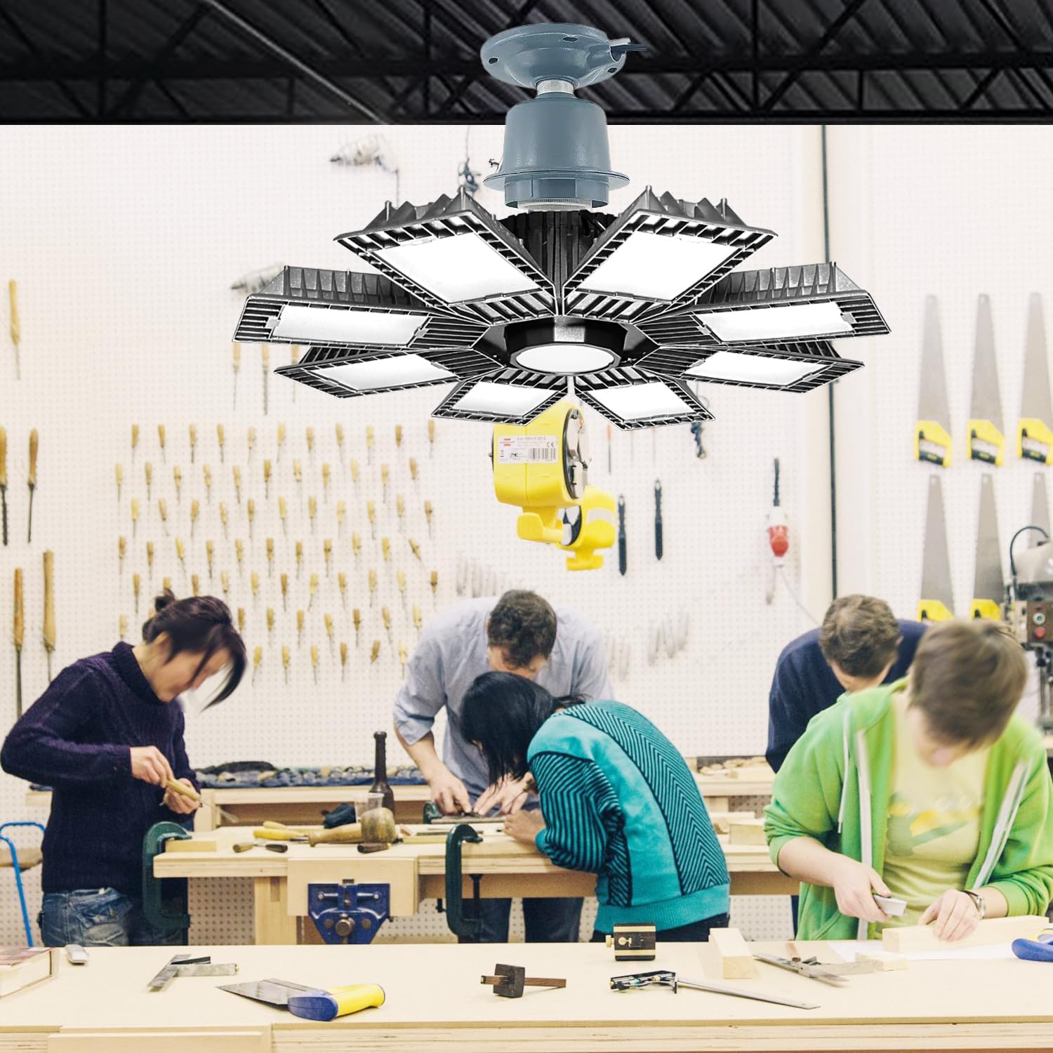 Luz LED de alta bahía para tienda, 8 paneles de luces LED de garaje de 300 W con adaptación E26 a E39, 36000 lm de alto brillo, ideal para almacén,