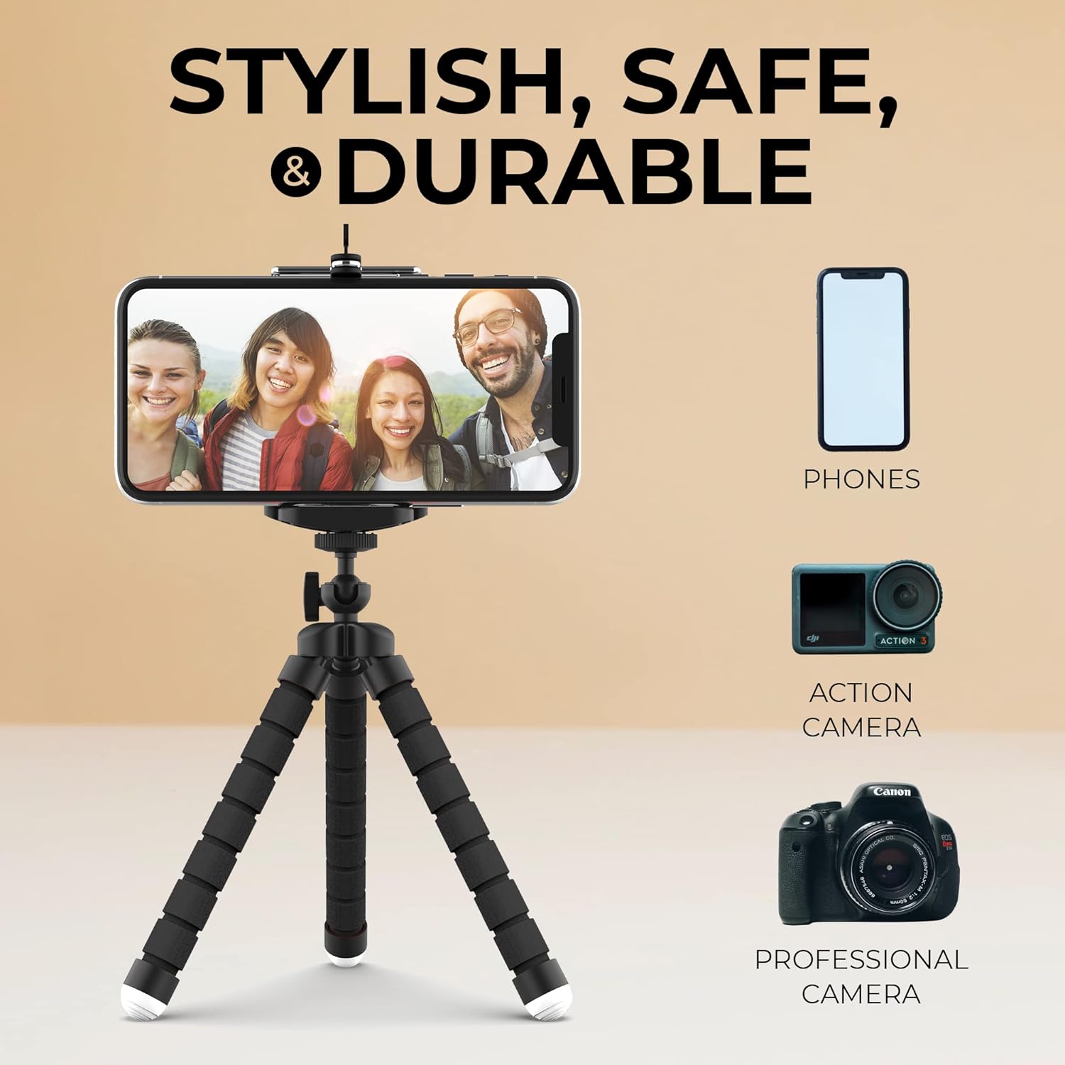 Soporte universal para trípode para teléfono  Soporte de trípode flexible para teléfono  Soporte ajustable  Rotación de 360  Pies antideslizantes,