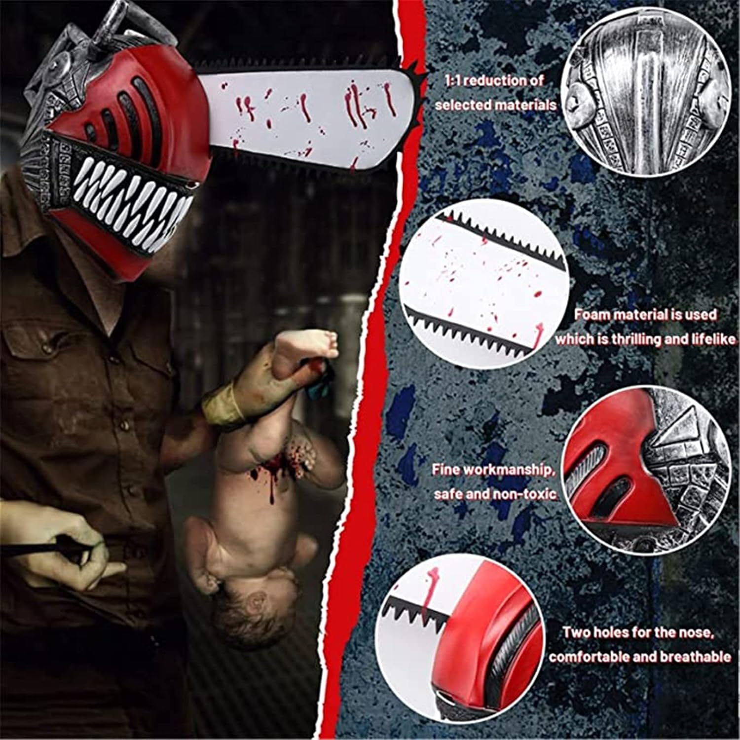 Anime Chainsaw Man Cosplay Props,Pochita Headgear,Denji Arm Saw,Chainsaw Man Denji Mask Halloween Navidad
