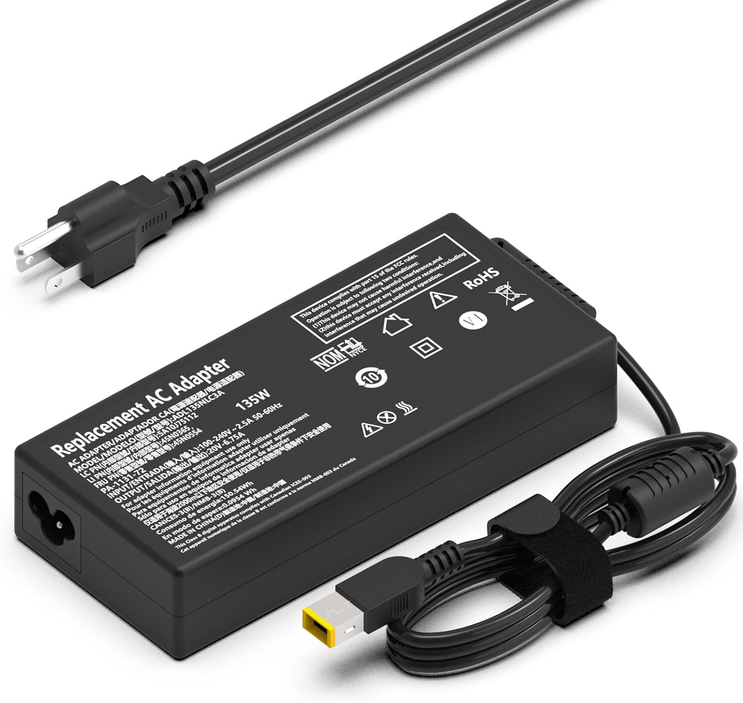 Adaptador de CA de 135 W Cargador para portátil Lenovo IdeaPad Y40-70 Y50-70 Y50-80 Y520-15 Y700-15ISK 720-15IKB Thinkpad P1 P71 440P T450P T460P