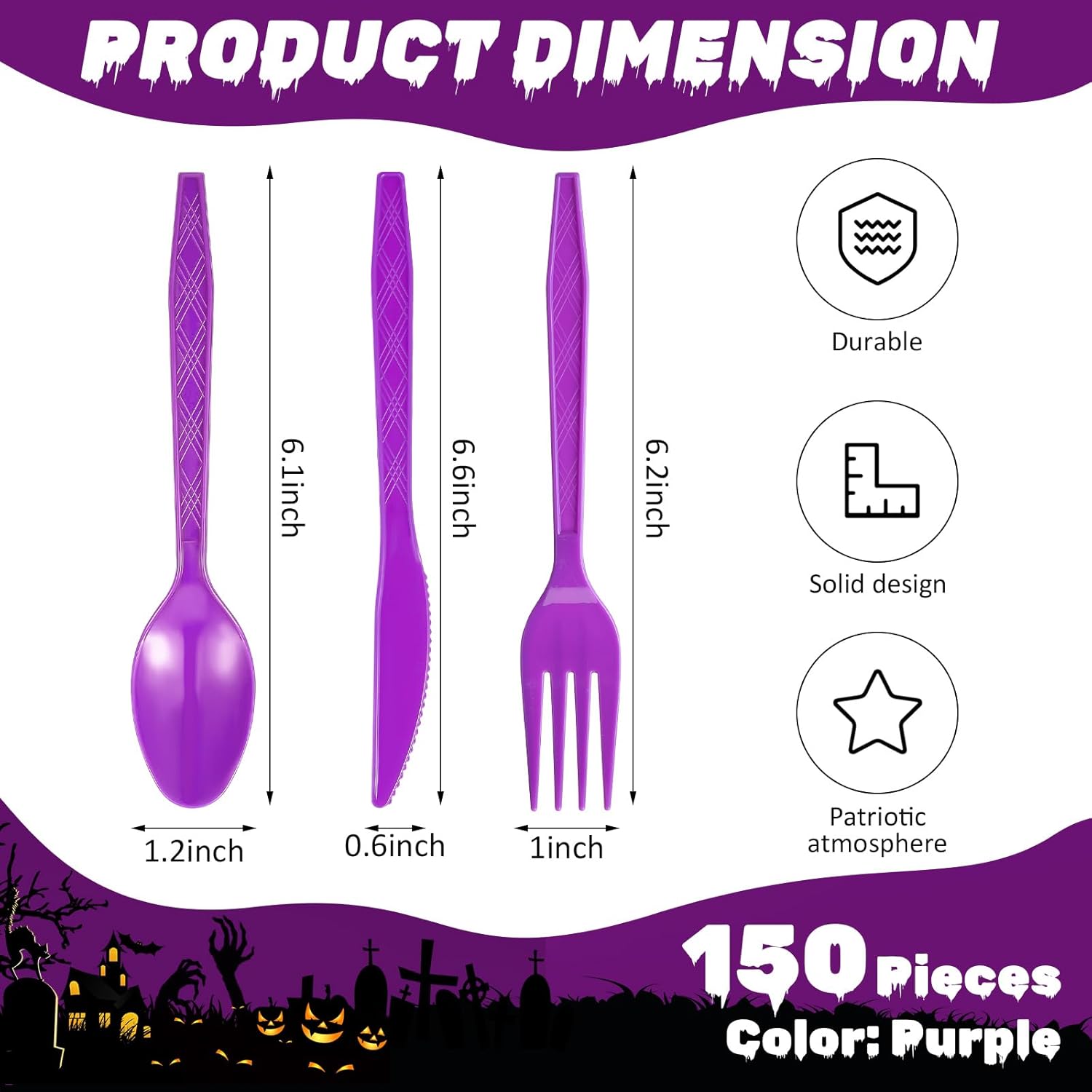 Gerrii Juego de cubiertos de plástico de 150 piezas, cubiertos de plástico, desechables, incluye 50 cucharas, 50 tenedores y 50 cuchillos para