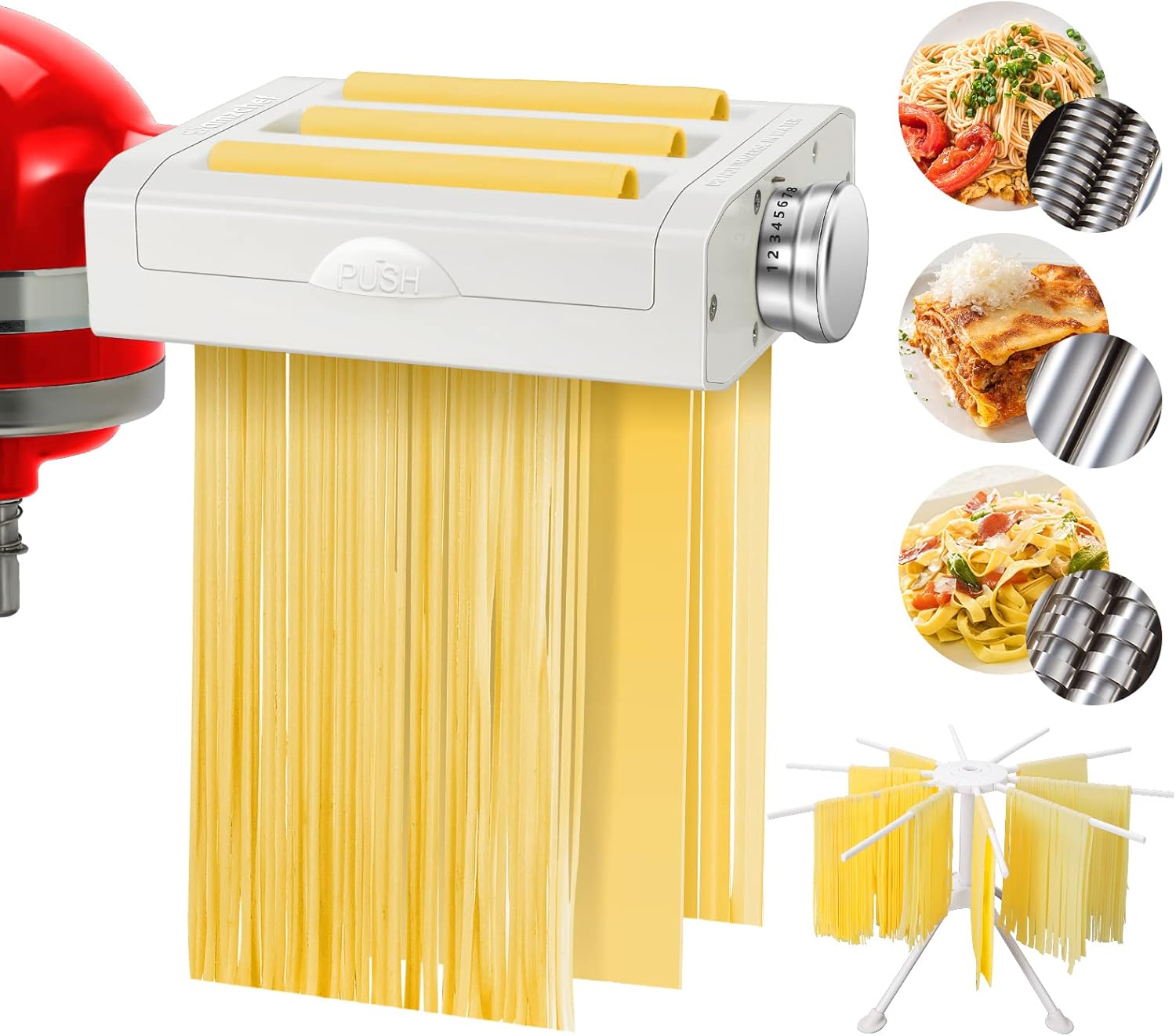 AMZCHEF – Accesorio para máquina de pasta para mezcladores Kitchenaid con estante de secado de pasta, juego 3 en 1 de accesorios para hacer pasta,