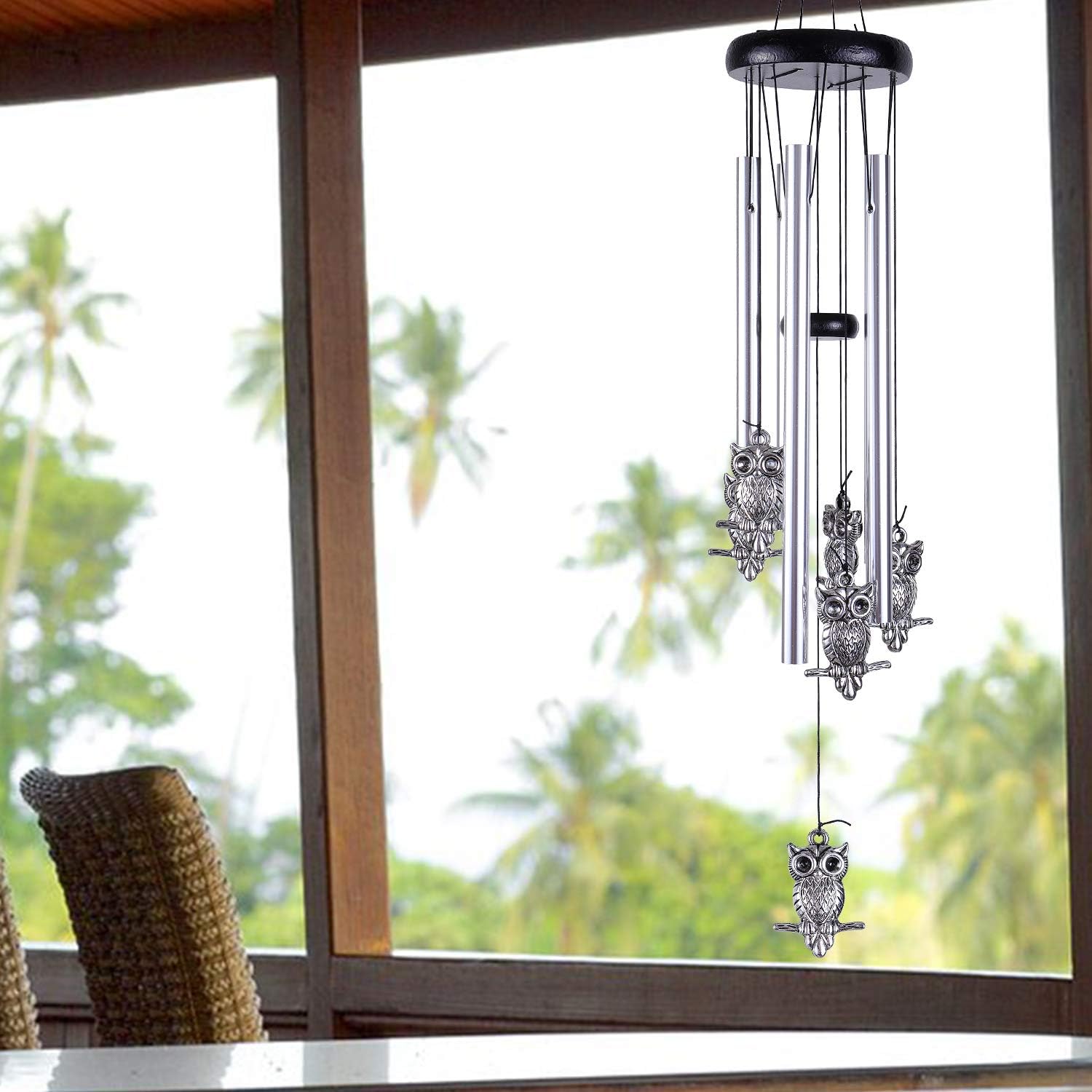Campanillas de viento de búho al aire libre para decoración de interiores, campanas de viento de búho hechas a mano, campana de viento romántica