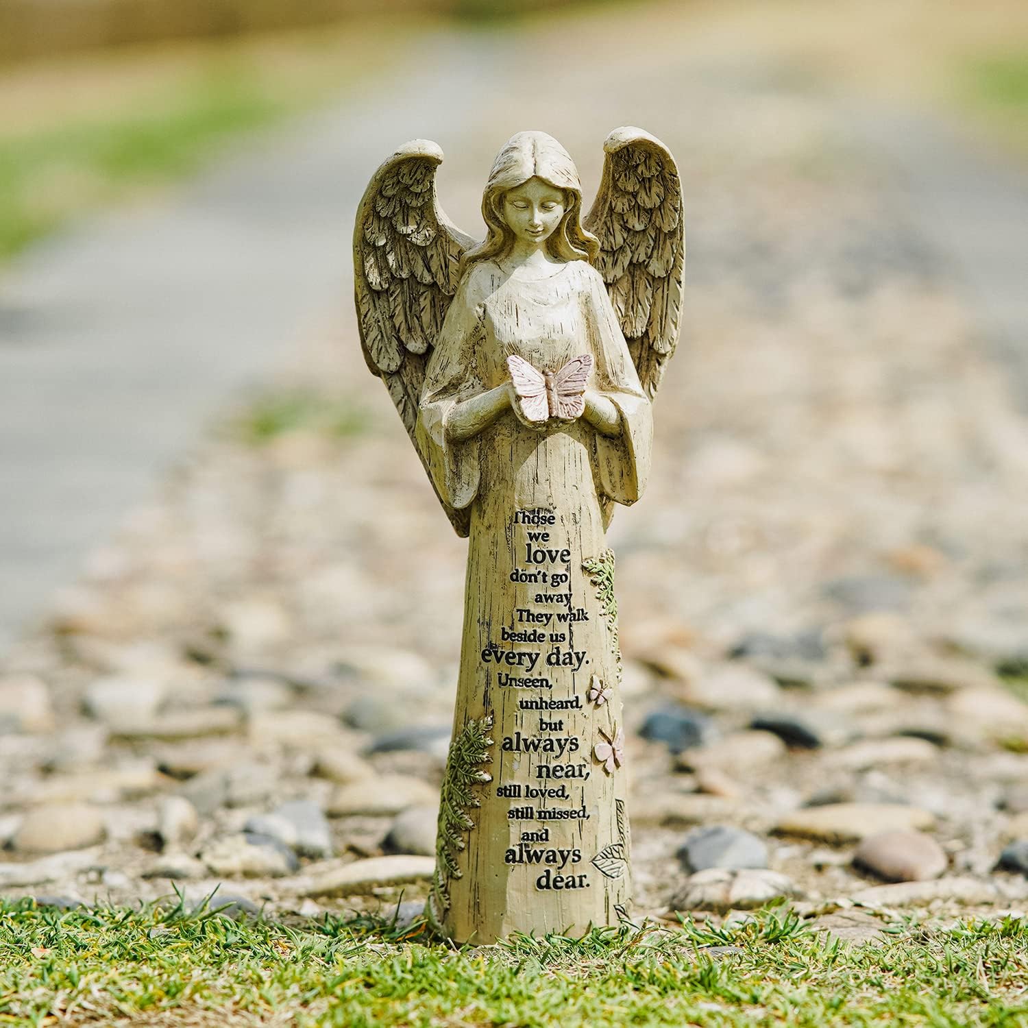 DUSVALLY Estatua de ángel de resina de 10 pulgadas de alto con pájaro, figura de ángel de jardín, decoración al aire libre, escultura de jardín de