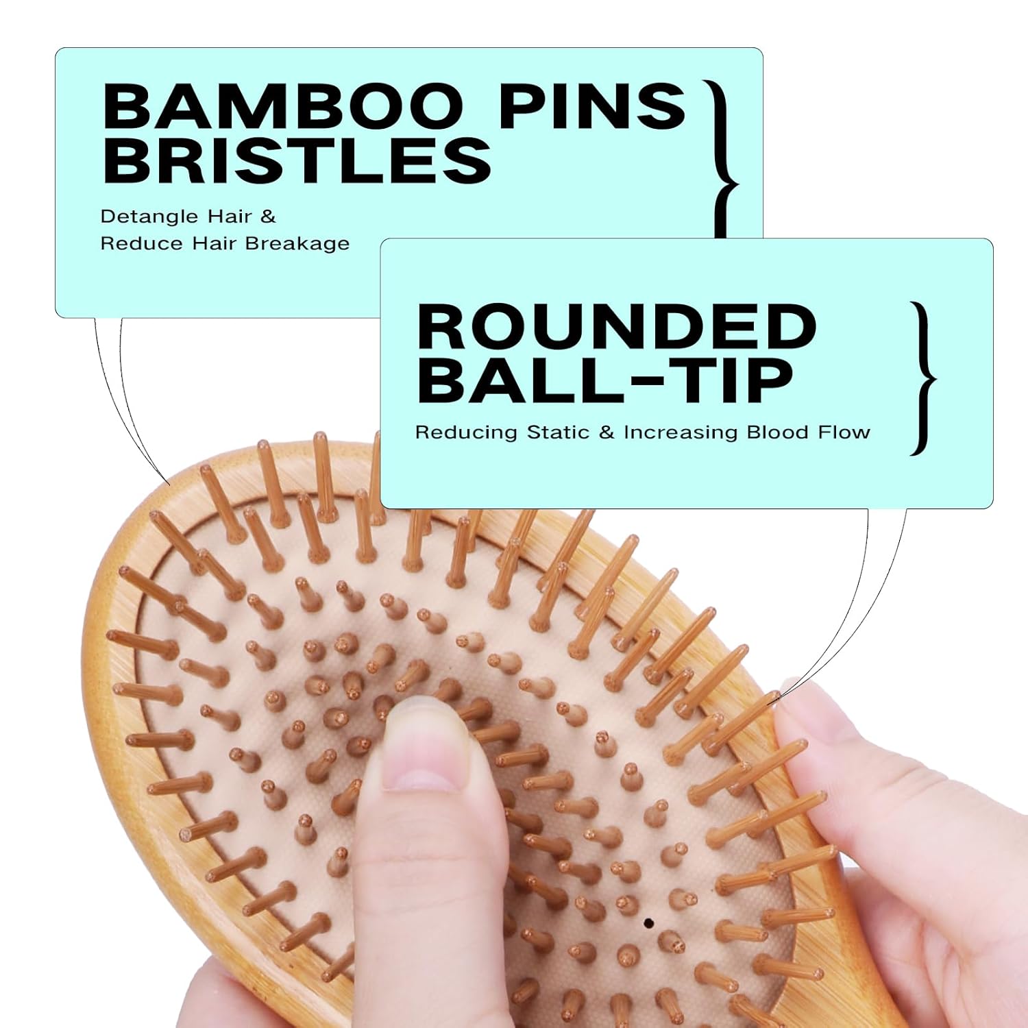 Cepillo de pelo de bambú, cepillo de paleta natural para suavizar y mejorar la textura del cabello, masaje calmante para mejorar la caspa, peine de