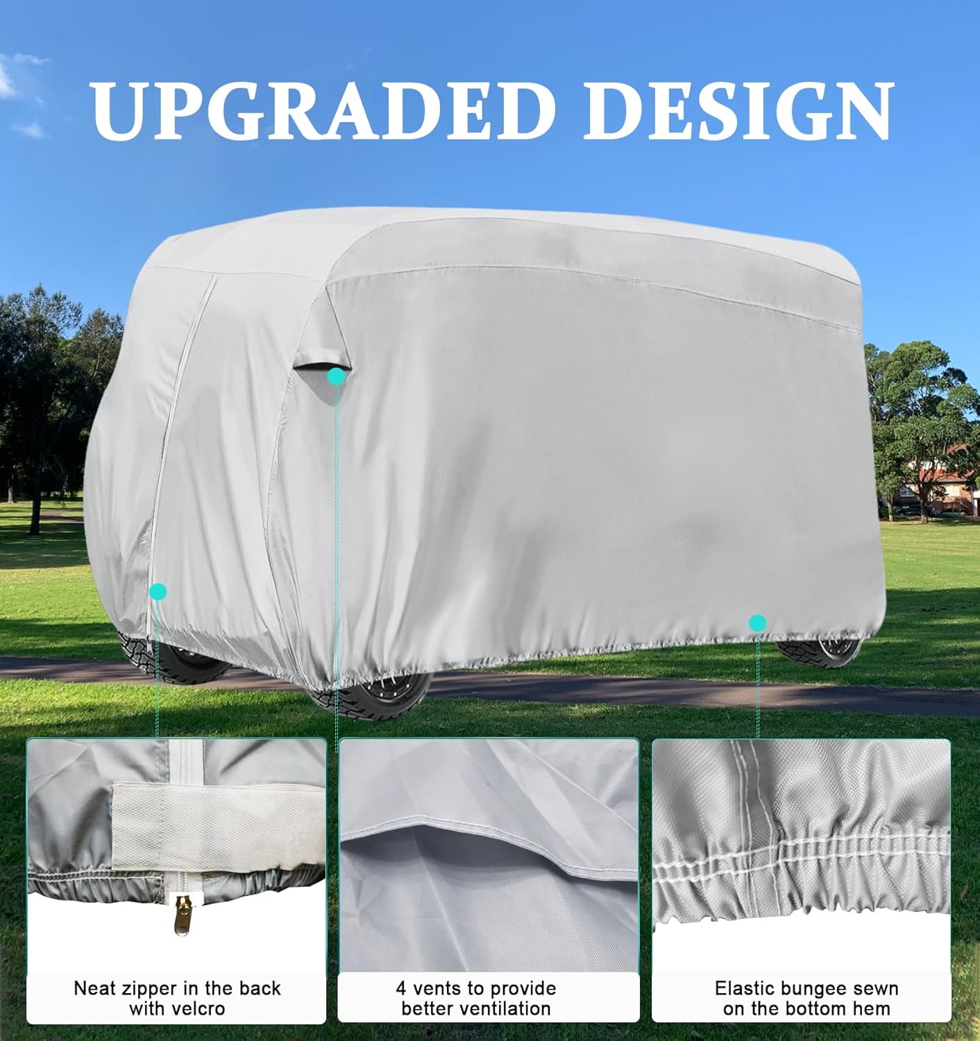 FEIJAZUM Funda impermeable para carrito de golf de 8 plazas, tela Oxford 420D, funda de almacenamiento extra grande para carrito de golf Club Car,