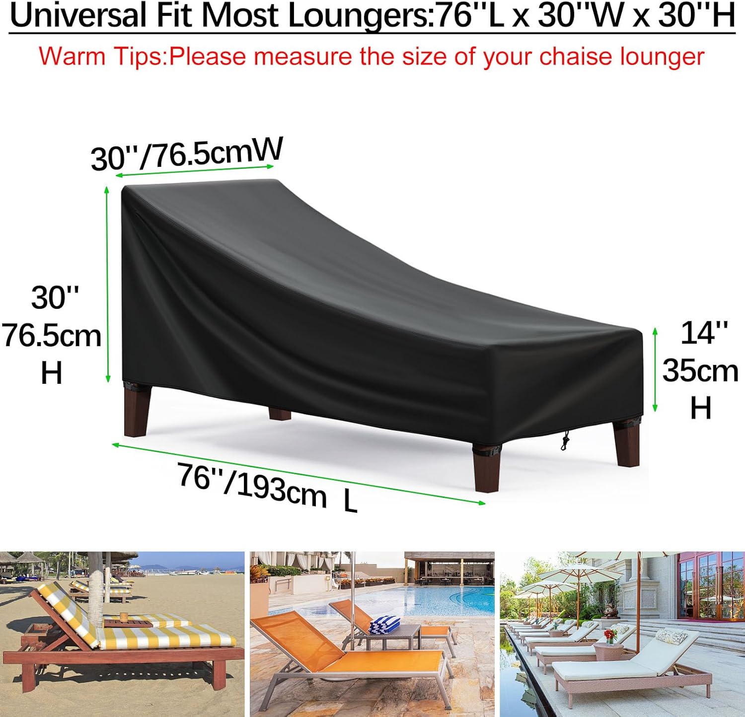 Fundas impermeables para tumbonas de patio, para exteriores, para todo tipo de clima, protección resistente para tu valiosa tumbona, 76 pulgadas de