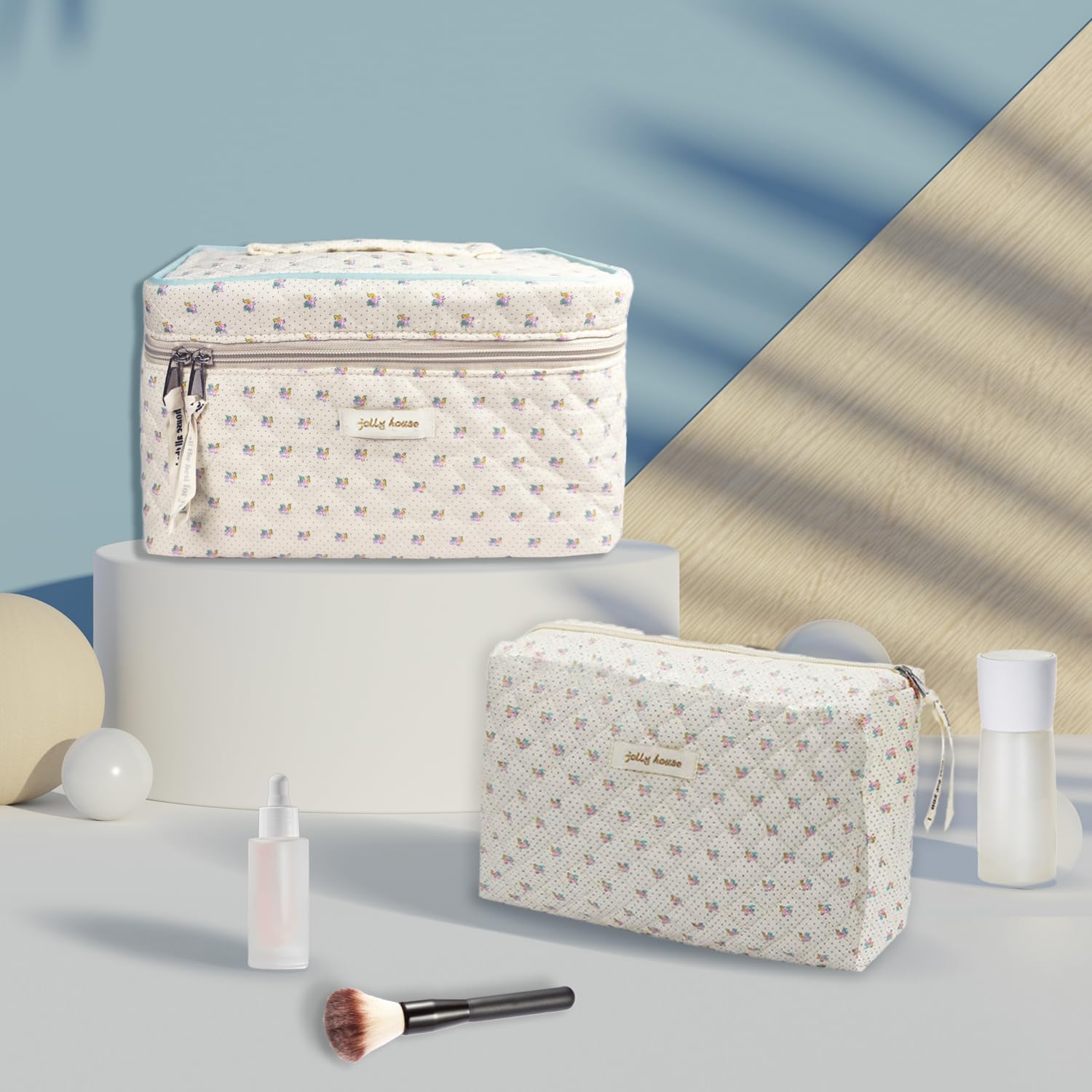 GEMLORD Bolsa de maquillaje de 3 piezas con parches de preparación para niños, pequeña bolsa de cosméticos con letras de chenilla, piel sintética,