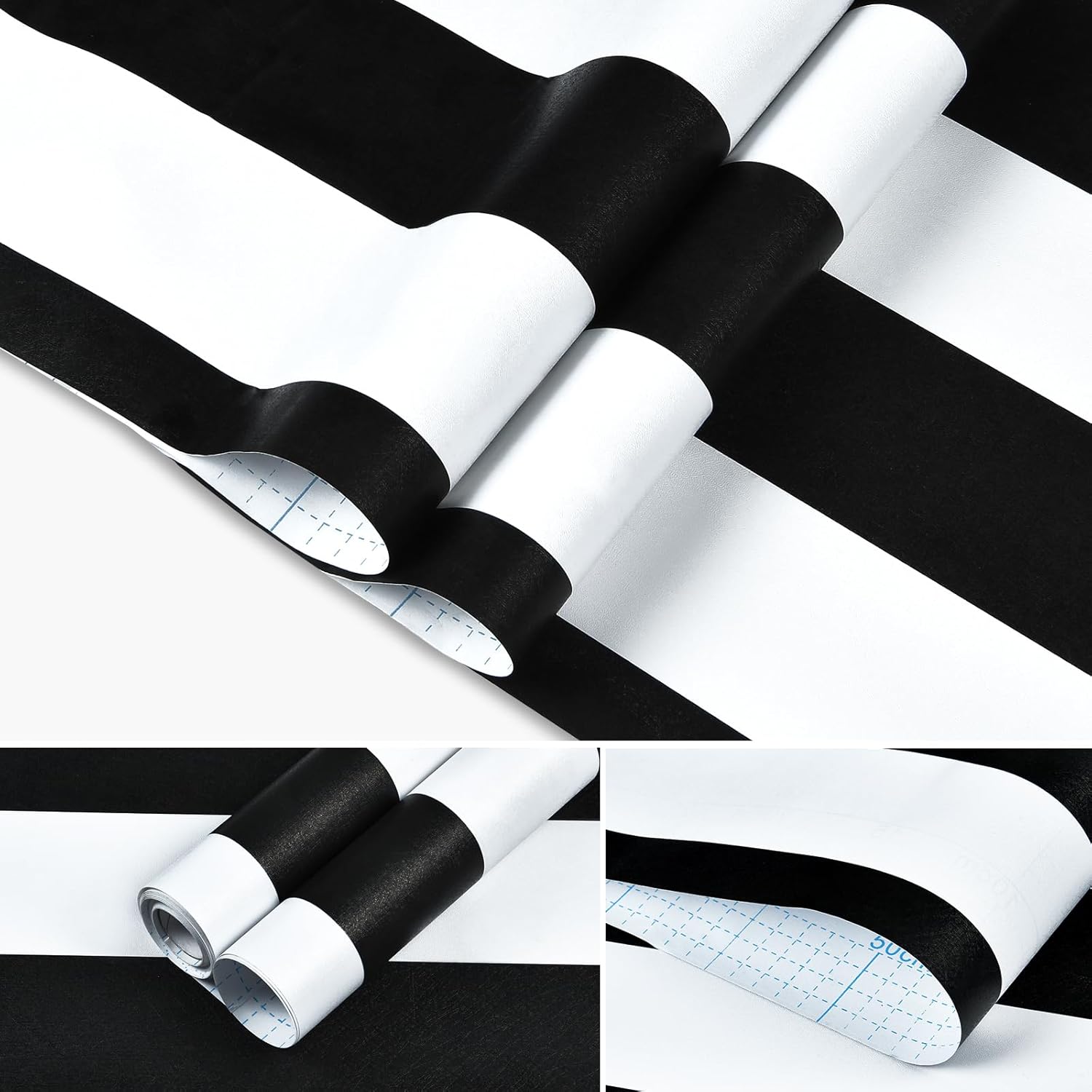 Mecpar Papel tapiz de rayas blancas y negras de 17.71 pulgadas x 98.43 pies, papel de contacto para despegar y pegar en blanco y negro,