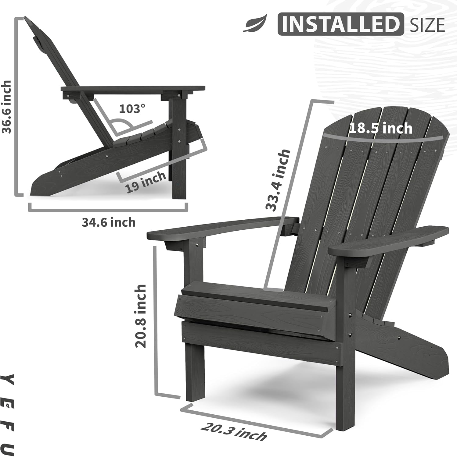 YEFU Silla Adirondack de plástico resistente a la intemperie, sillas de patio de 5 pasos de fácil instalación, se ve exactamente como madera real,