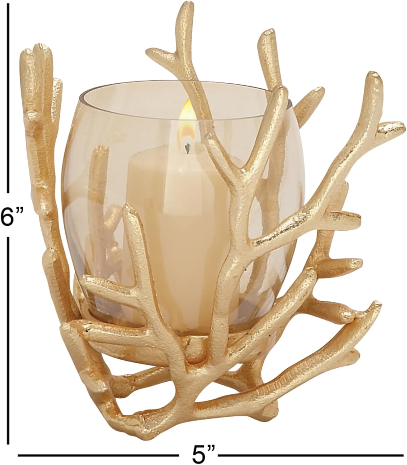 Deco 79 Lámpara de aluminio para huracán de pilar con diseño coral, 5 “x 5” x 6 “, oro