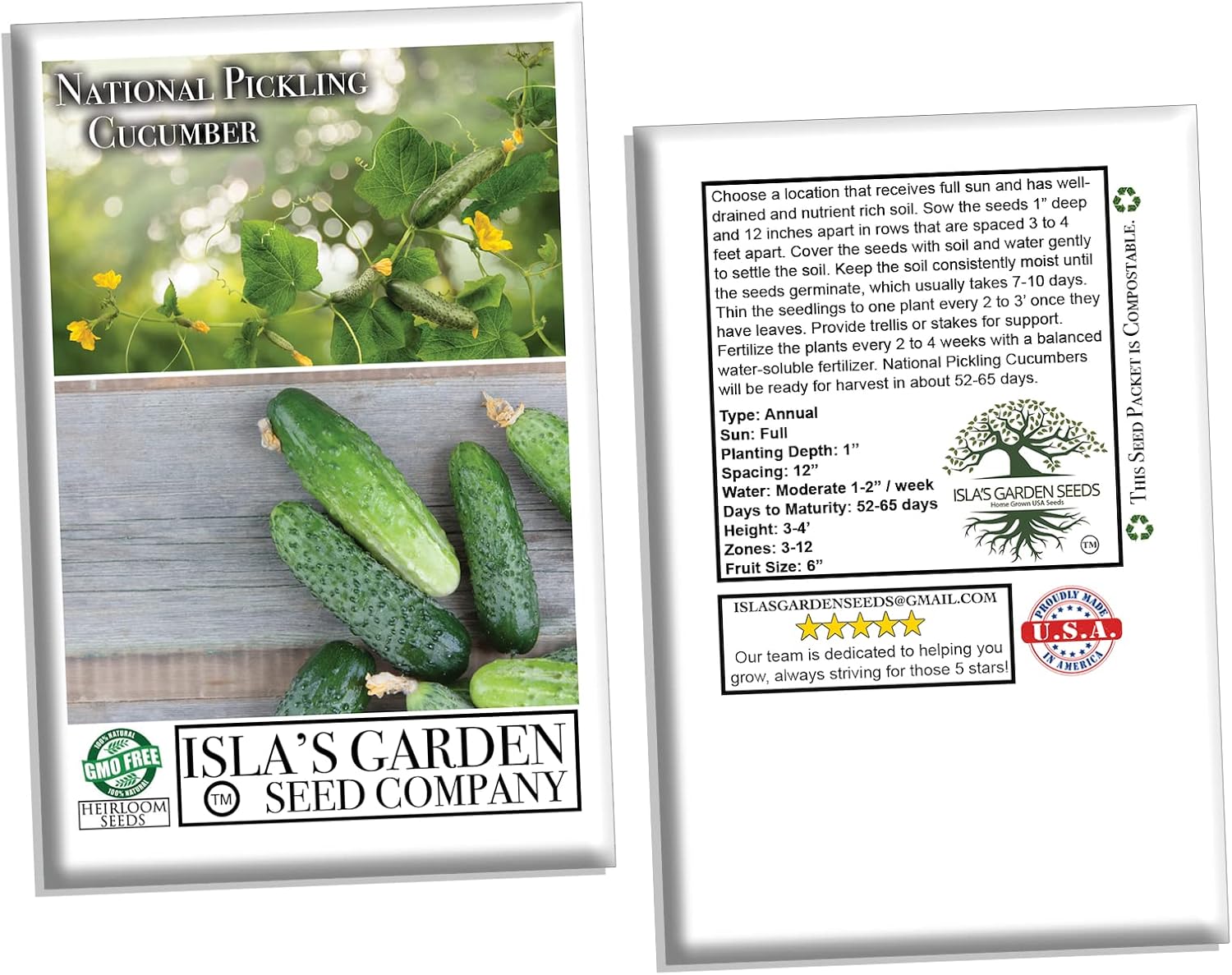 Semillas nacionales de pepino encurtido para plantar, más de 75 semillas tradicionales por paquete, semillas de jardín de Isla (semillas de jardín
