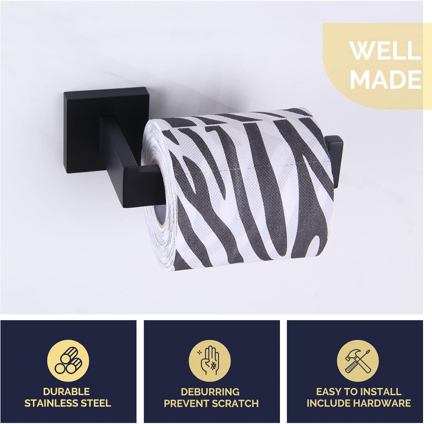 Paquete de ganchos dobles para toallas con soporte para papel higiénico (negro mate)