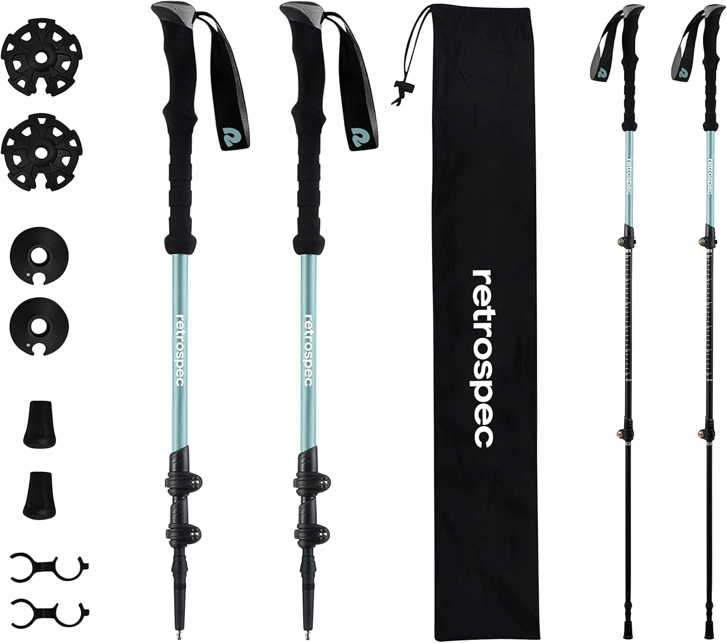 Retrospec Solstice – Bastones de senderismo y esquí para hombres y mujeres, de aluminio con agarre de corcho o espuma, ajustables y plegables,