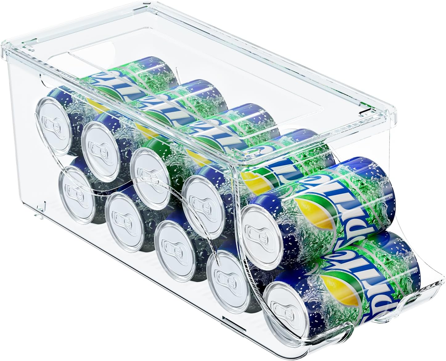 Organizador de latas de soda para refrigerador, contenedor apilable de latas de alimentos enlatados, dispensador de latas con tapa para nevera,