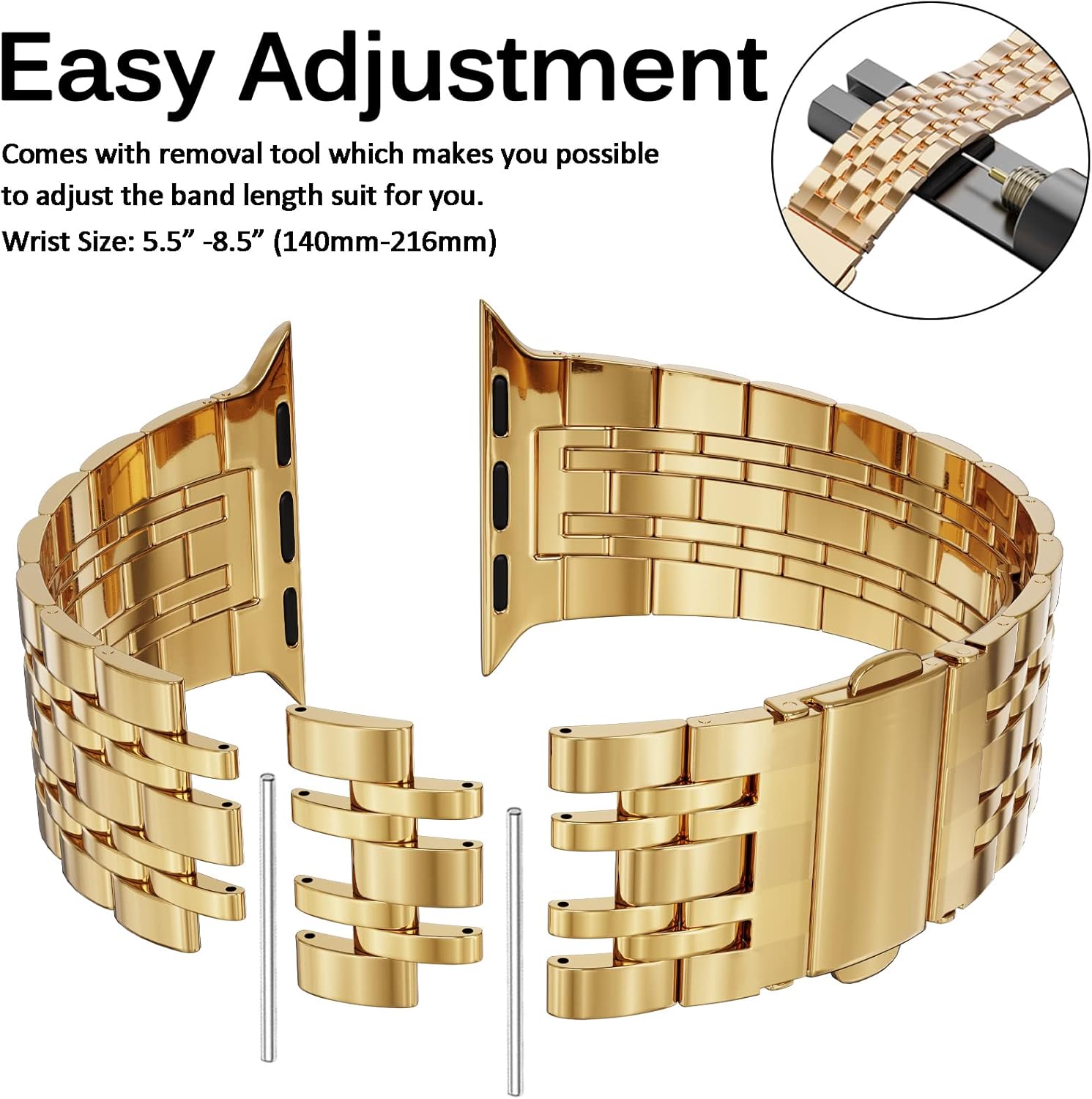 Miimall for Apple Watch 49mm45mm44mm42mm41mm40mm38mm Bands with Stainless Steel Metal Wristband Straps Band Women Men for Apple Watch