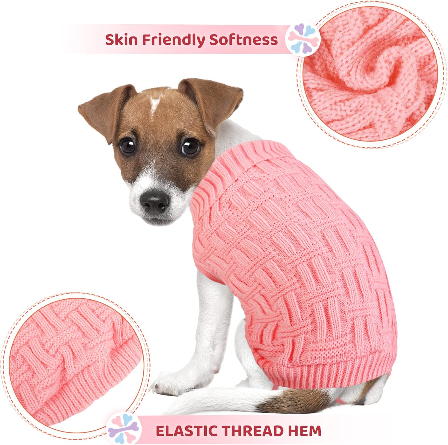 ASENKU Suéter pequeño para perro, ropa de punto para clima frío, ropa clásica de cuello alto grueso y cálida para chihuahuas, bulldogs, perros