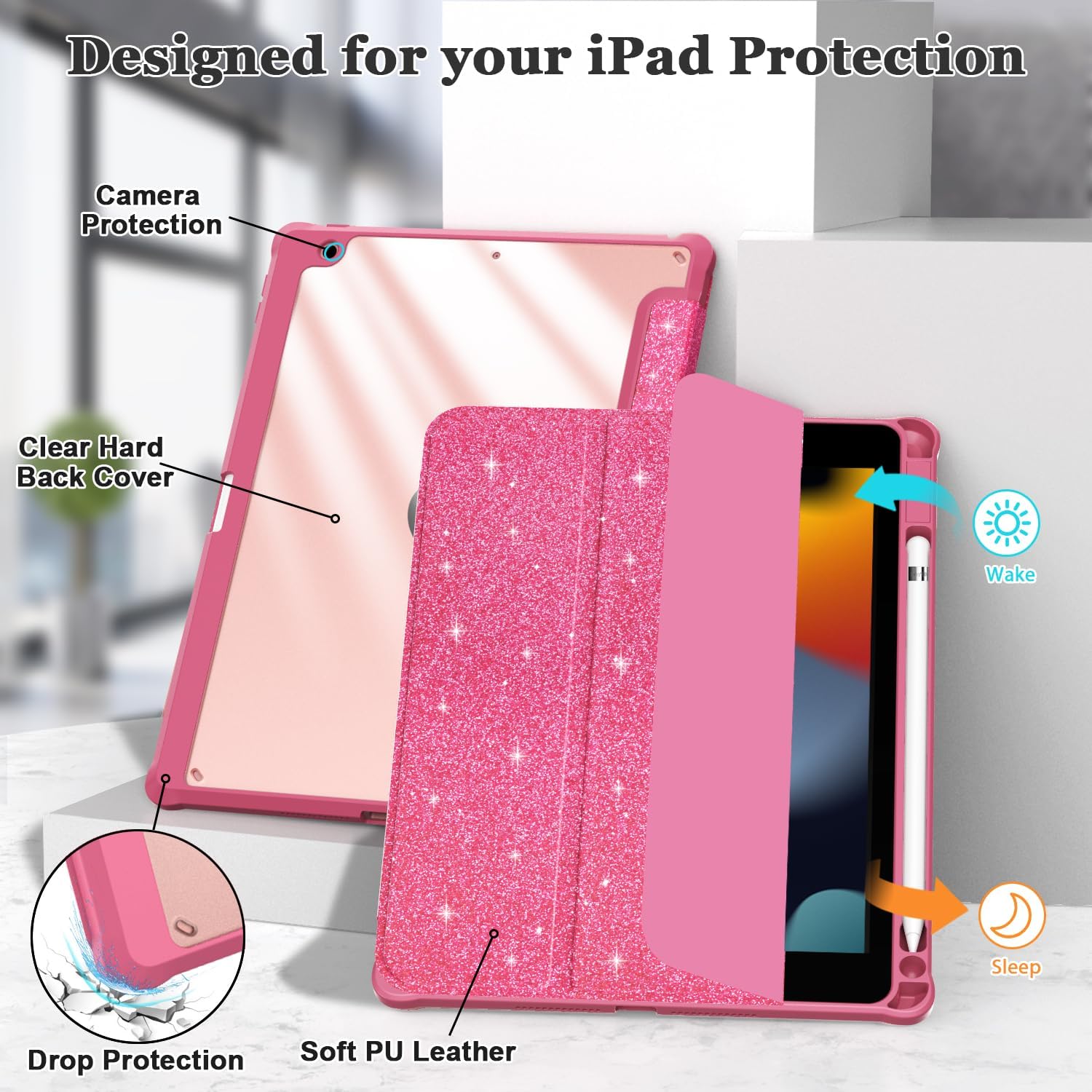 OKP Funda para iPad de 987 generación (202120202019), iPad de 10.2 pulgadas con soporte triple, funda delgada para iPad de 987 generación con