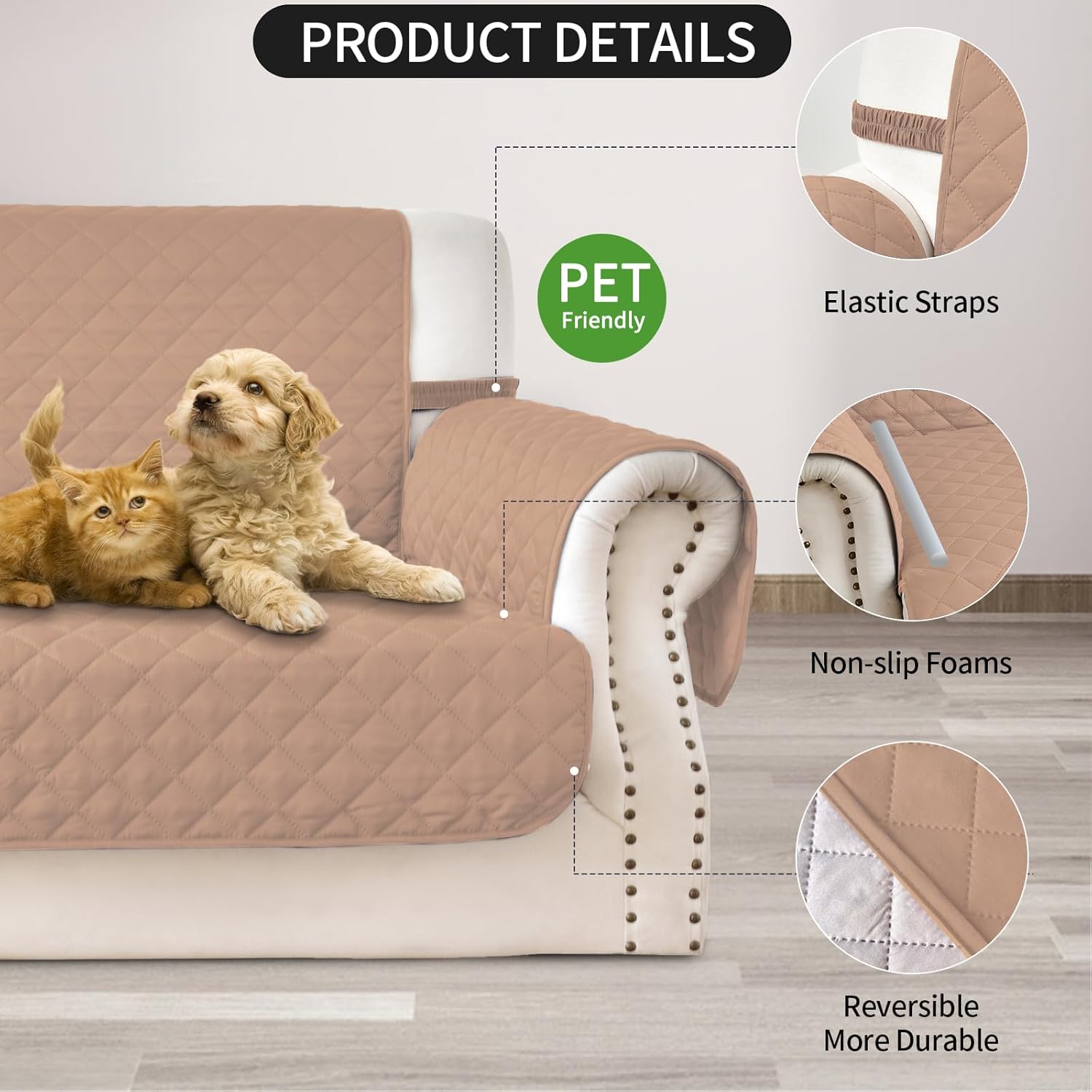 Fundas reversibles para sofá, protector de muebles para perros (sofá, camellobeige)