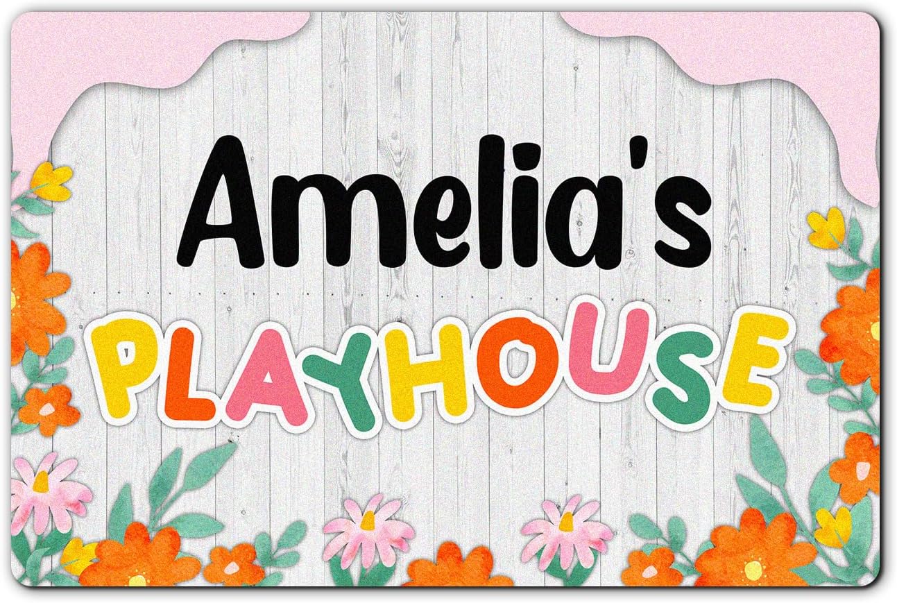 Tapete personalizado con temática de flores florales para niños y niñas, letrero personalizado para casa de juegos al aire libre, patio, club,