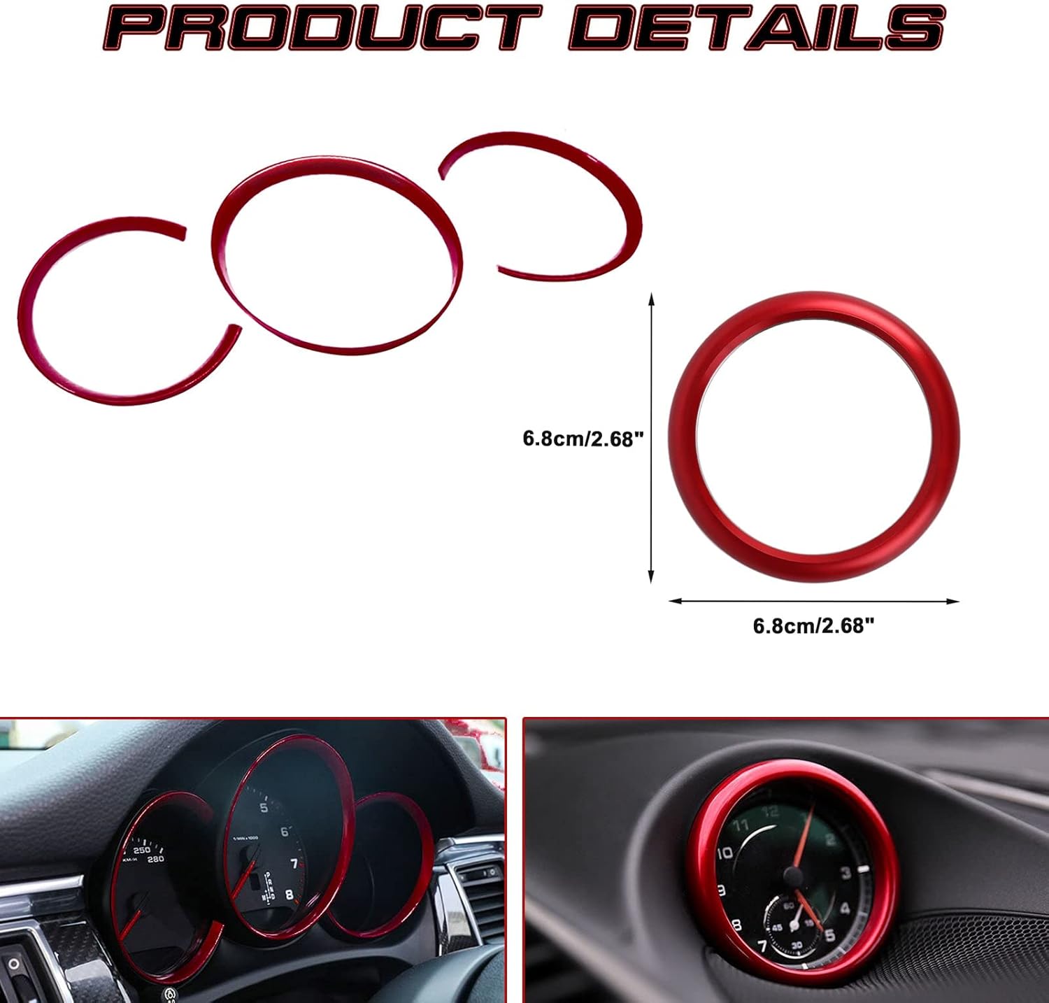 Xotic Tech – Marco de instrumento, marco de instrumento, para salpicadero, compatible con Porsche Macan 2015-up, 718 Cayman Boxster 2016-2018 (rojo)