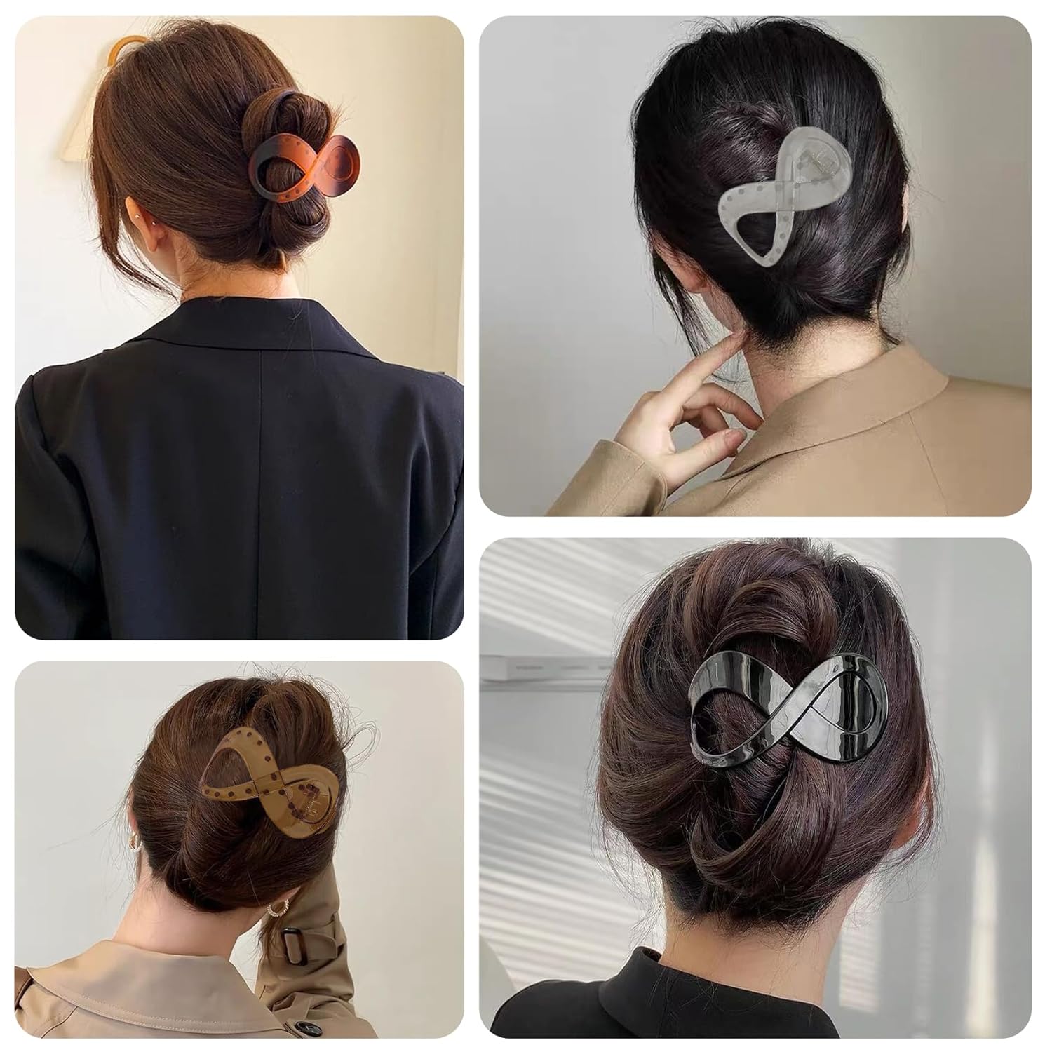 8 pinzas para el cabello planas French Concord, pinza de pelo curvada de cocodrilo de 3.35 pulgadas para cabello grueso y delgado, antideslizante