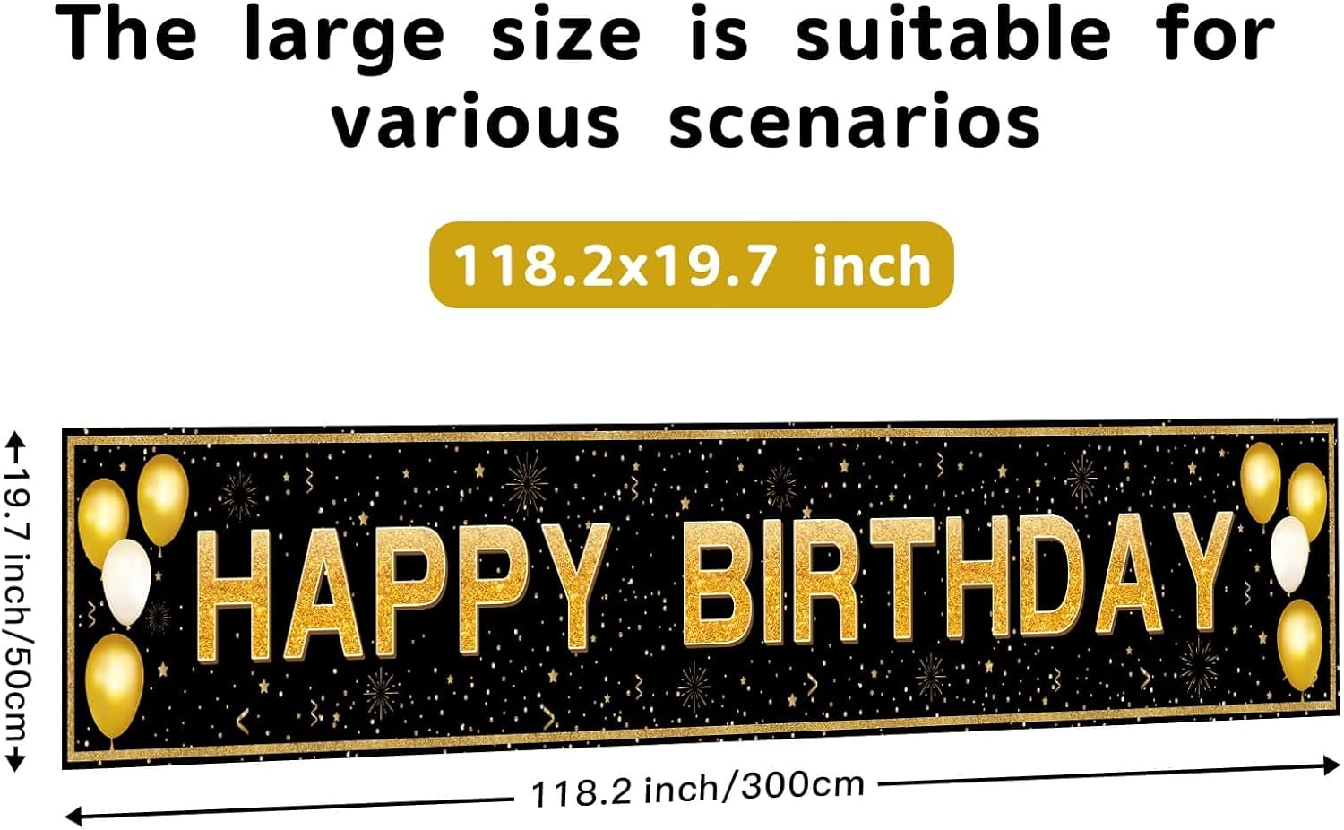 ANATANOWOR Cartel grande de feliz cumpleaños, decoraciones de cumpleaños negro y dorado, cartel de feliz cumpleaños, carteles de patio, decoraciones