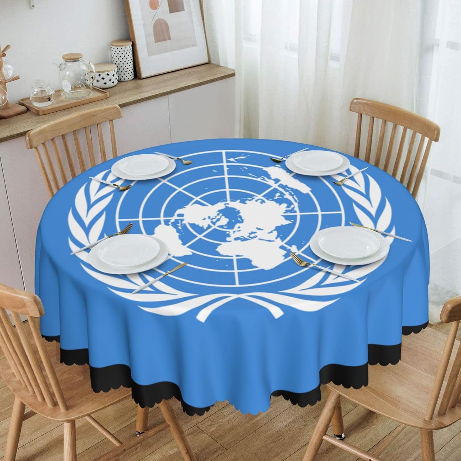 Mantel redondo Love United Nations Flag Heart Picnic Holiday Party Cena, 60 pulgadas