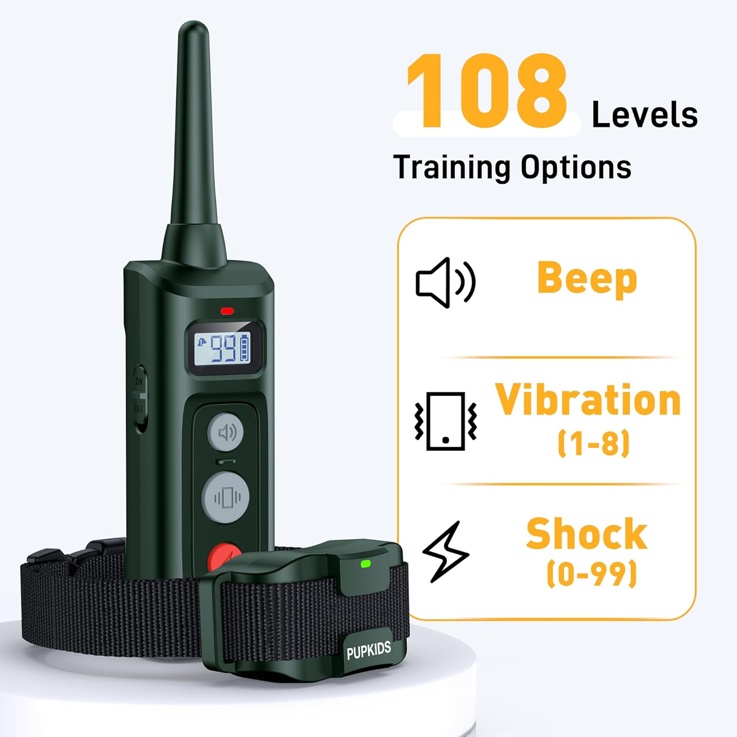 Collar de choque para perros con control remoto, paquete de 2  Collar de entrenamiento de perro de 4000 pies, 108 niveles, collar electrónico con 3