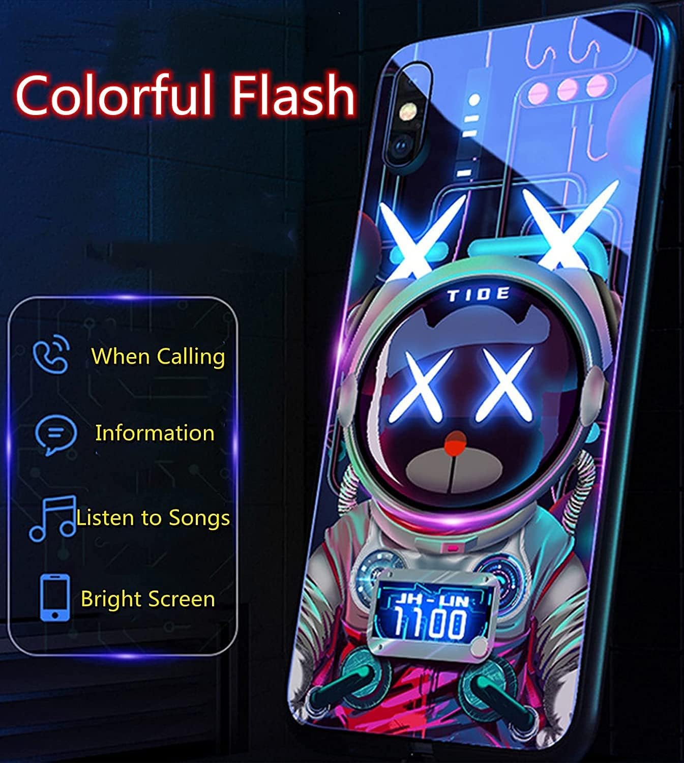 YJHWLF Funda LED para iPhone 12, cubierta trasera de vidrio templado brillante colorido a prueba de golpes, para mujeres frescas y hombres de moda,