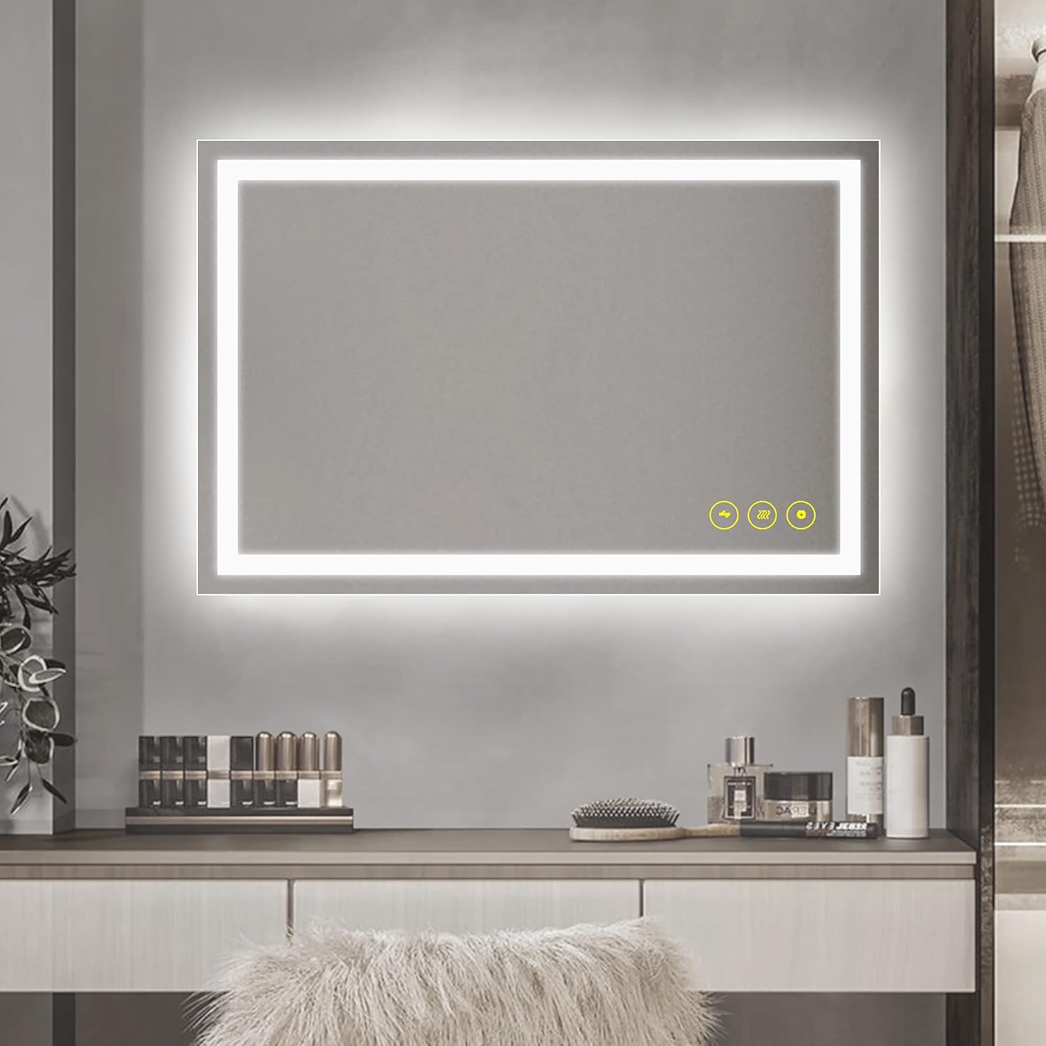 CITYMODA Espejo LED de 24 x 36 pulgadas para baño, antiniebla, 3 colores, regulable, iluminado para montar en la pared, espejo de baño con luces