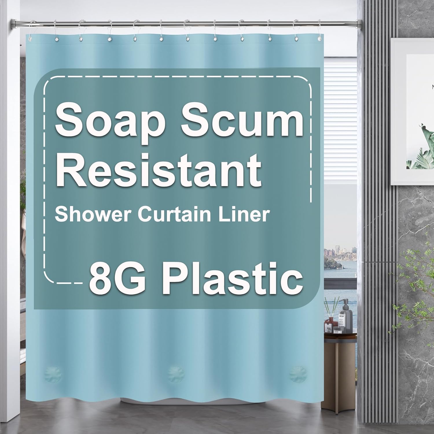 AmazerBath – Cortina de ducha de plástico, 72 x 72 pulgadas, cortina de ducha verde azulado de PEVA, impermeable, pesada, gruesa, con 3 piedras