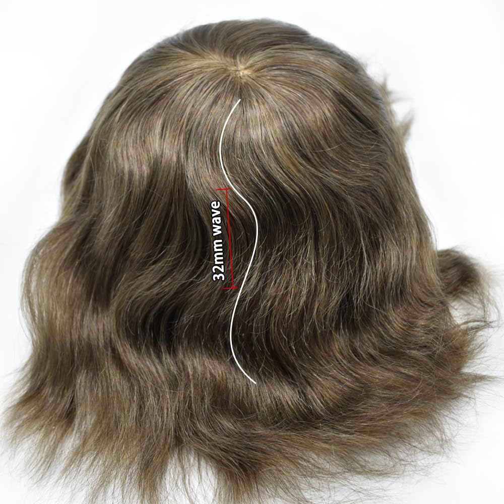 Toupee – Sistema de cabello para hombre, 0.004 in, piel de poliéster completo, para hombres, sistema de reemplazo de cabello humano real, protesis