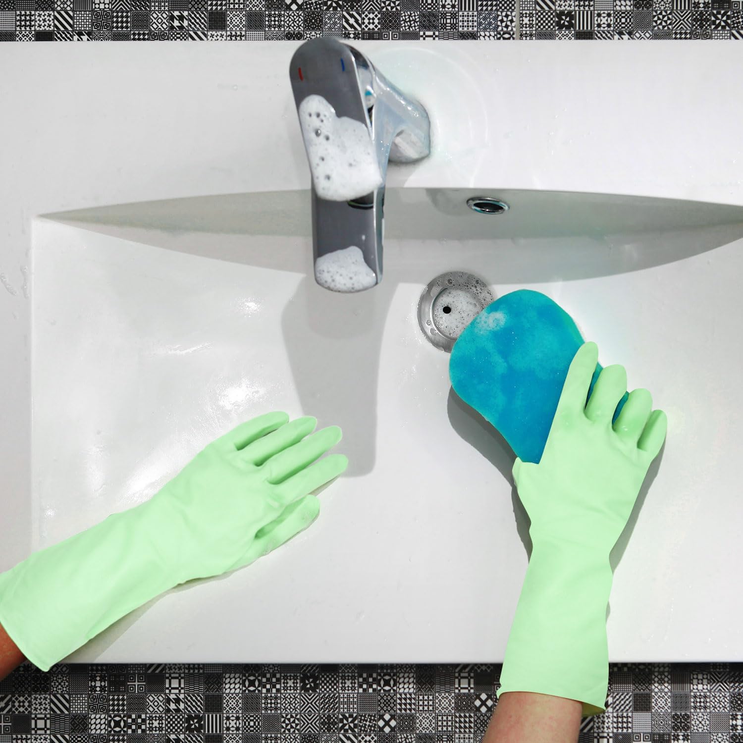 Guantes de limpieza reutilizables Guantes de lavado de platos de PVC para limpieza Blanqueamiento Guantes domésticos resistentes al agua D2-XJST