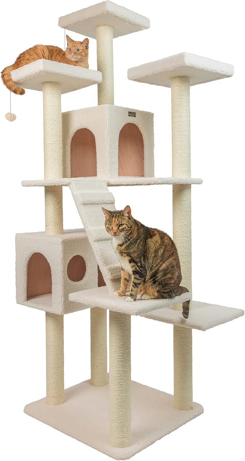 Armarkat Mueble en forma de condominio de árbol para gatos, 75 pulgadas de alto y más, Ivory