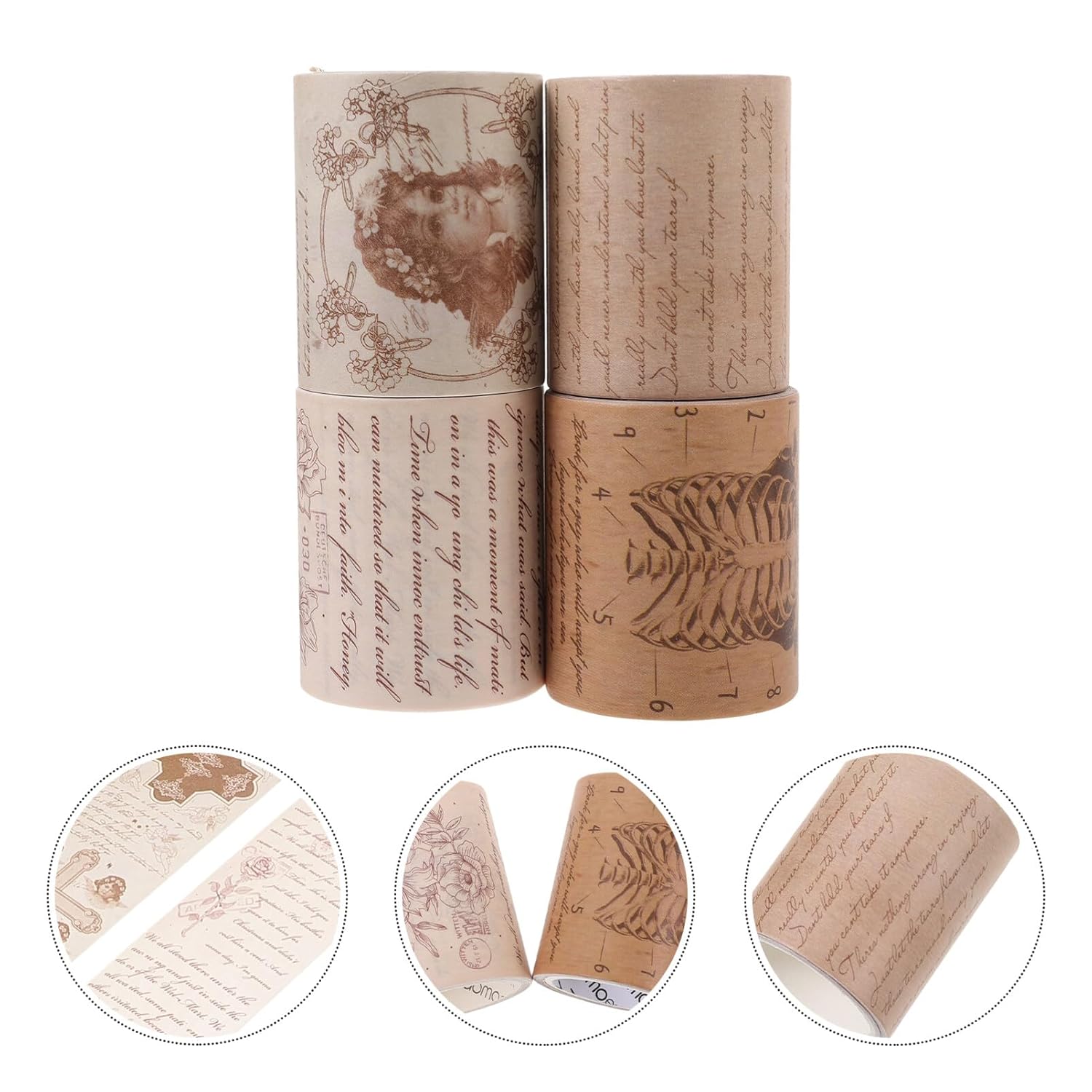 VILLCASE 4 rollos de cinta adhesiva decorativa vintage washi, cinta adhesiva ancha para manualidades, cinta adhesiva para envolver manualidades,
