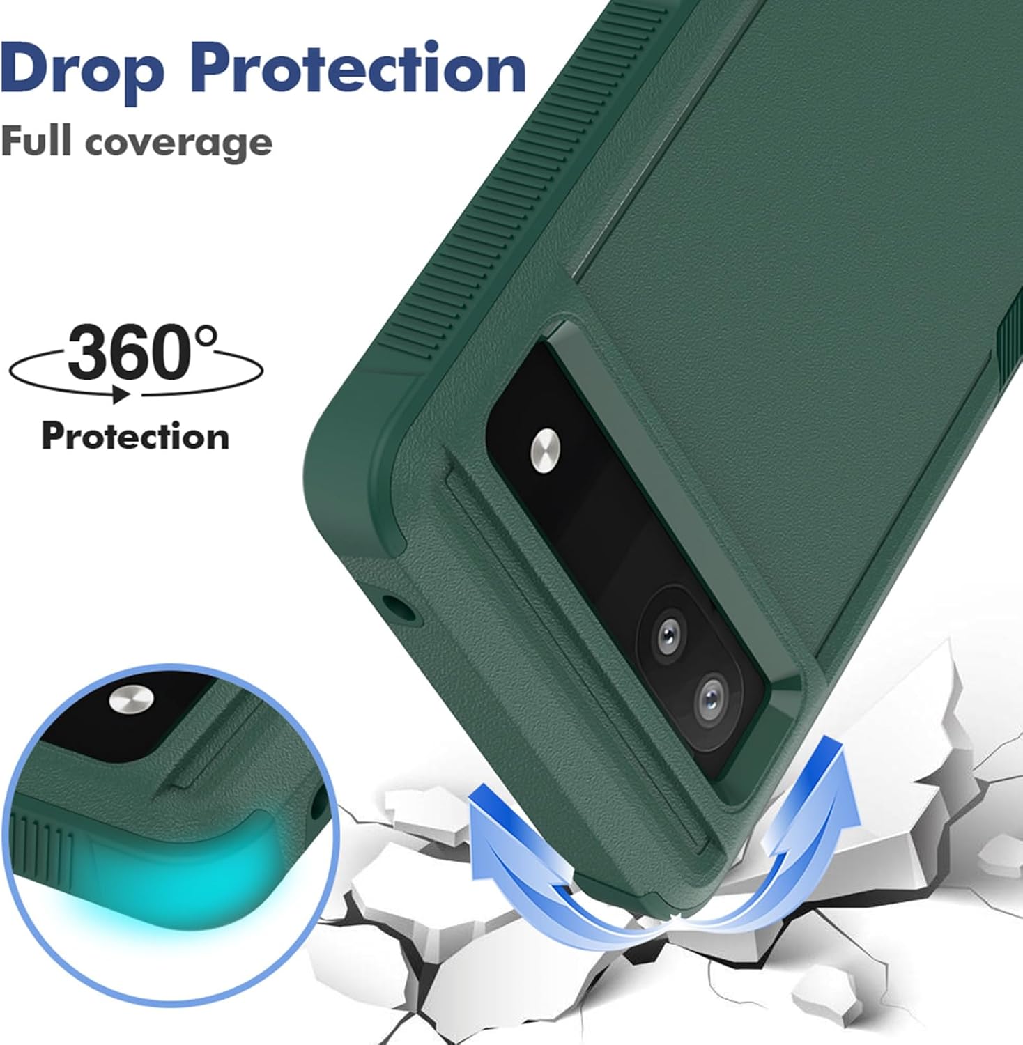 Funda para Google Pixel 6A, funda de teléfono Dual Guard Pixel 6A, carcasa rígida de silicona híbrida a prueba de golpes, funda protectora de cuerpo